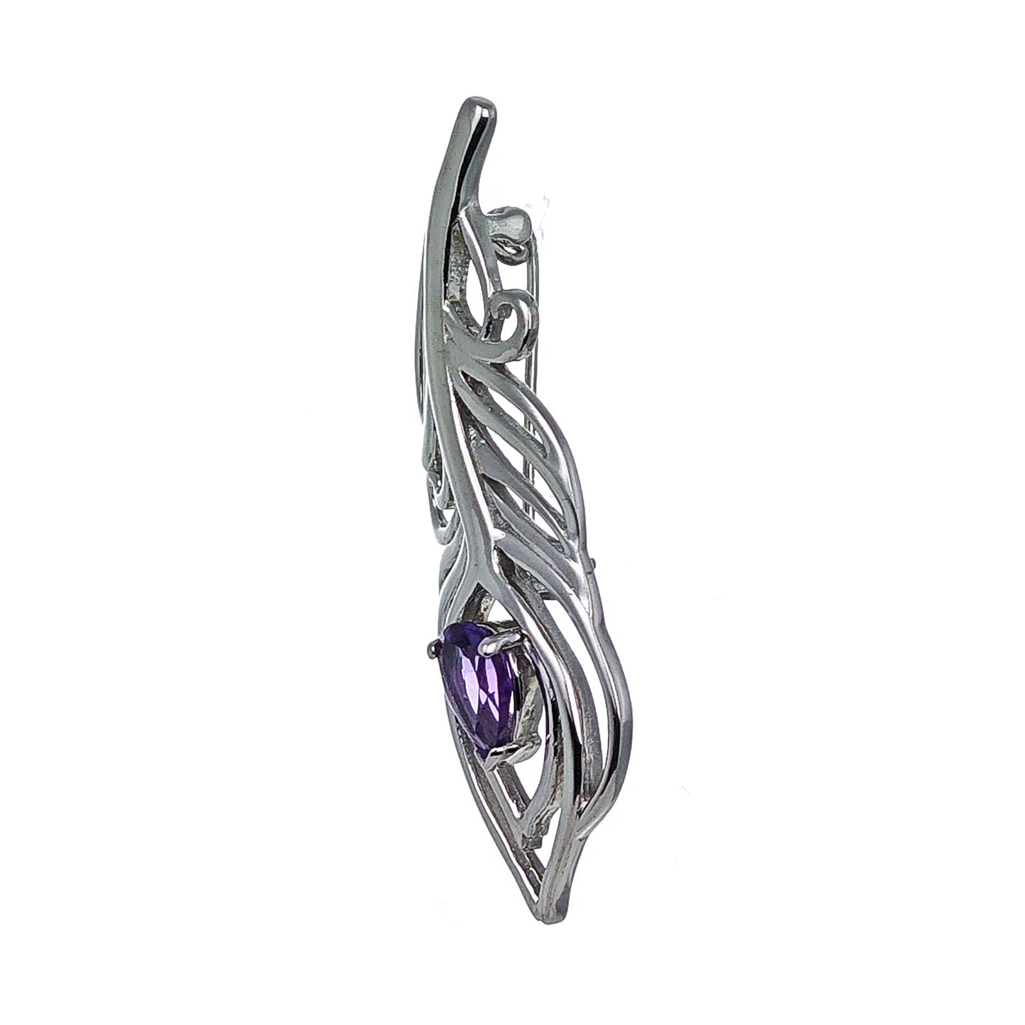 Amethyst Sterling Silver Brooch 0.61ct Peacock Feather February Birthstone