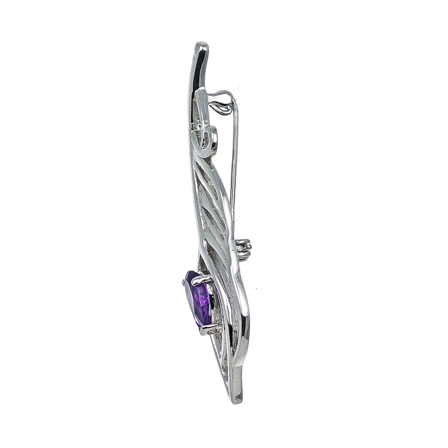 Amethyst Sterling Silver Brooch 0.61ct Peacock Feather February Birthstone