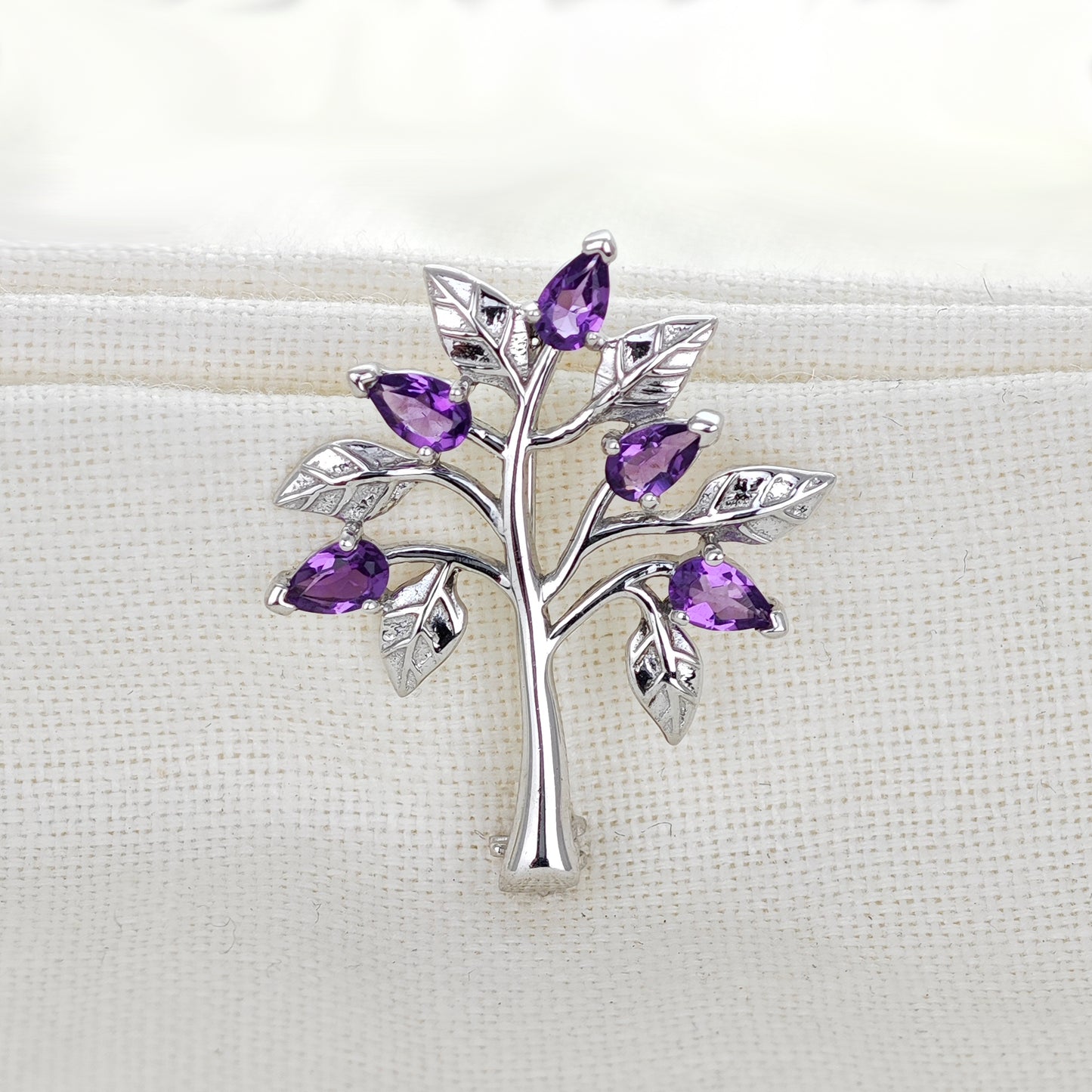 Amethyst Brooch Tree of Life Sterling Silver