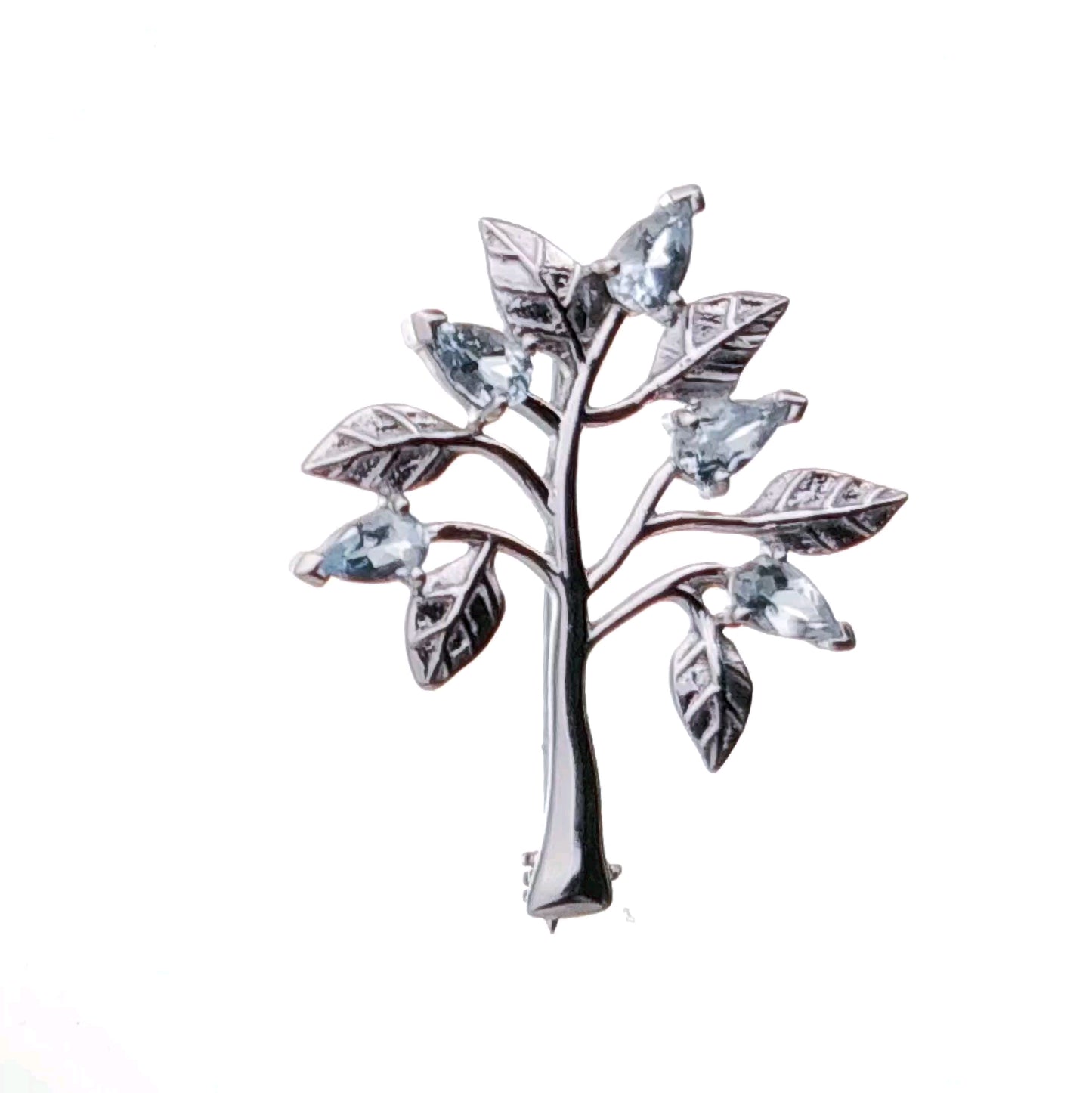 Aquamarine Brooch Tree of Life Sterling Silver New Personalised Gift