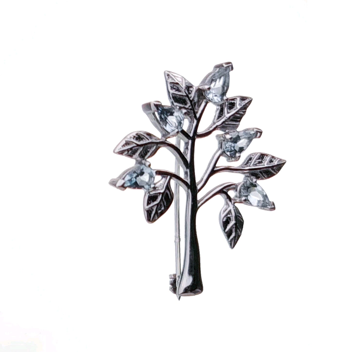 Aquamarine Brooch Tree of Life Sterling Silver New Personalised Gift