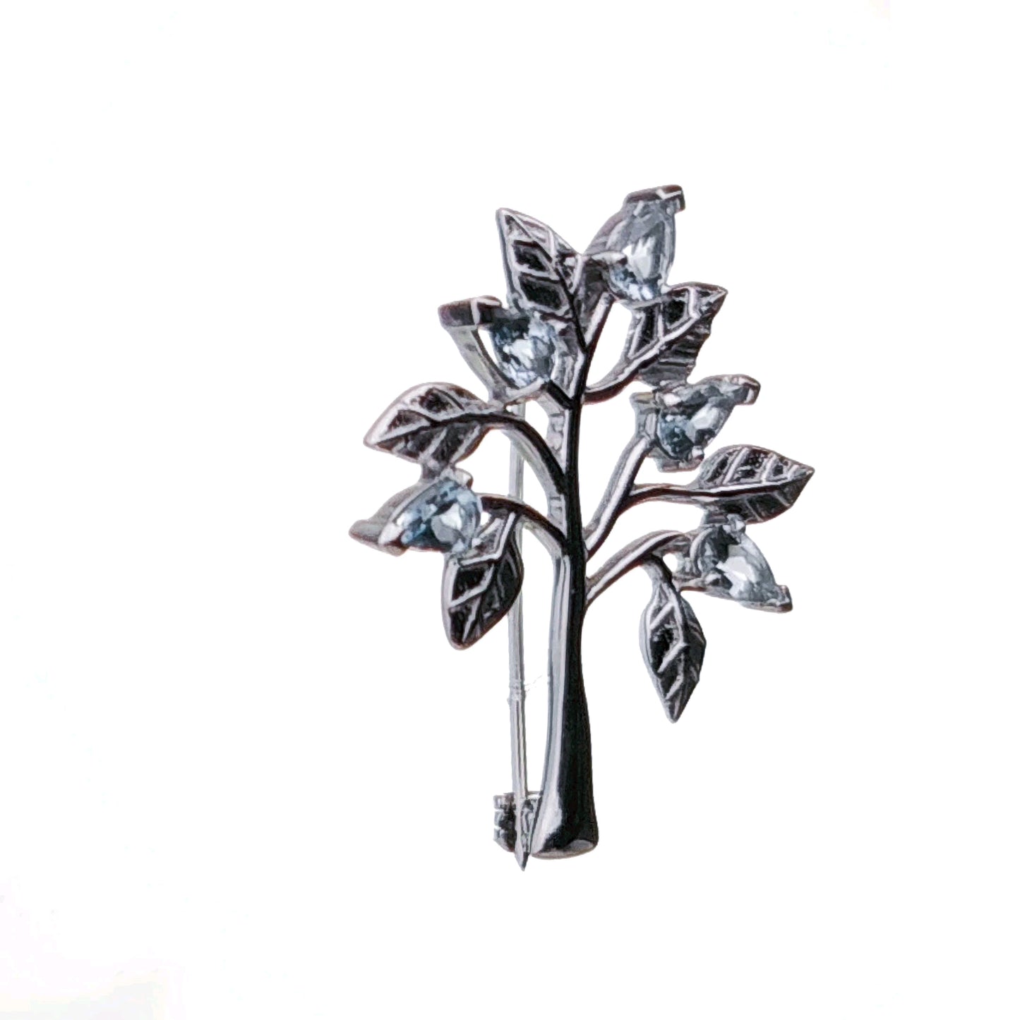 Aquamarine Brooch Tree of Life Sterling Silver New Personalised Gift