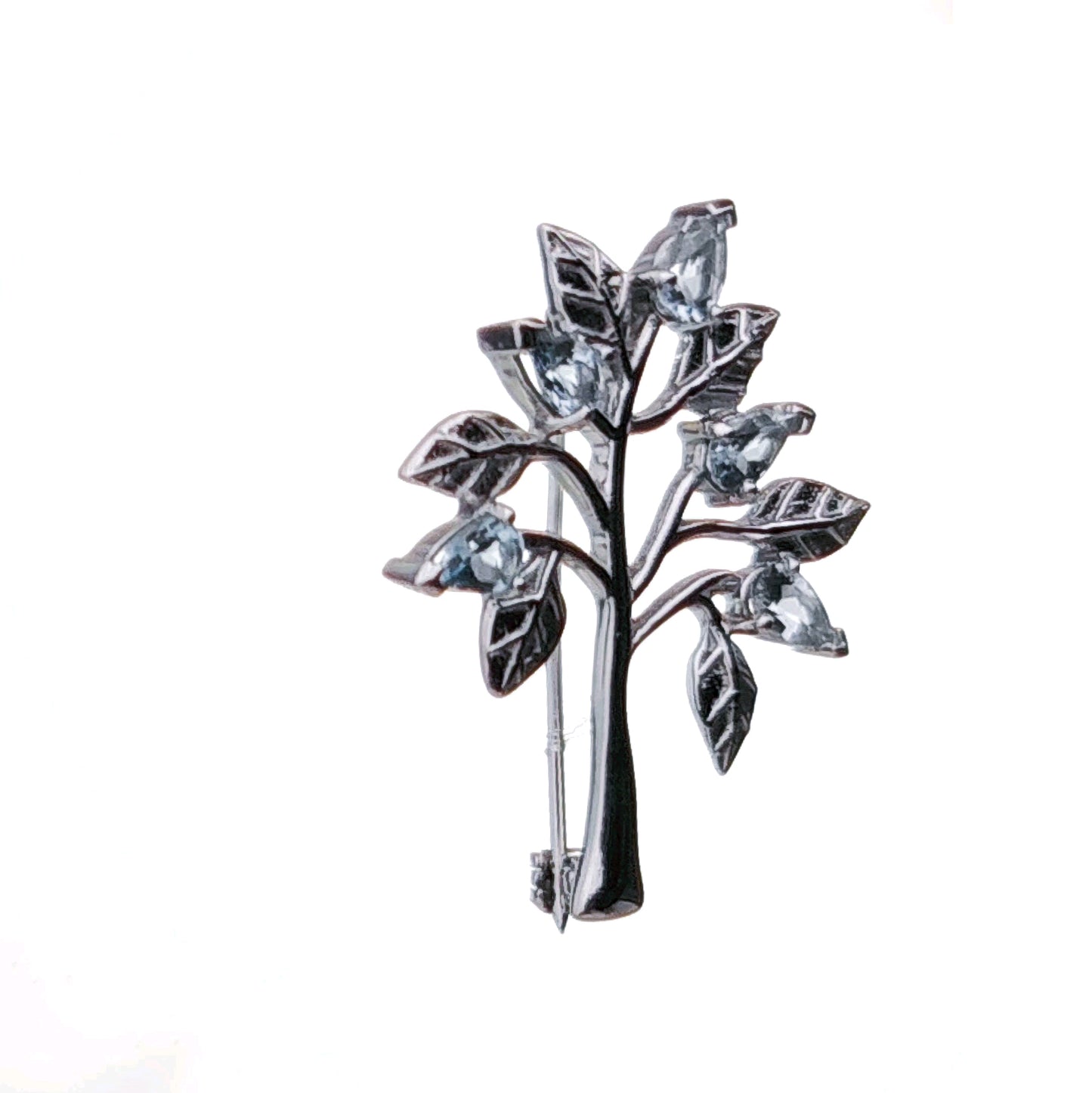 Aquamarine Brooch Tree of Life Sterling Silver New Personalised Gift