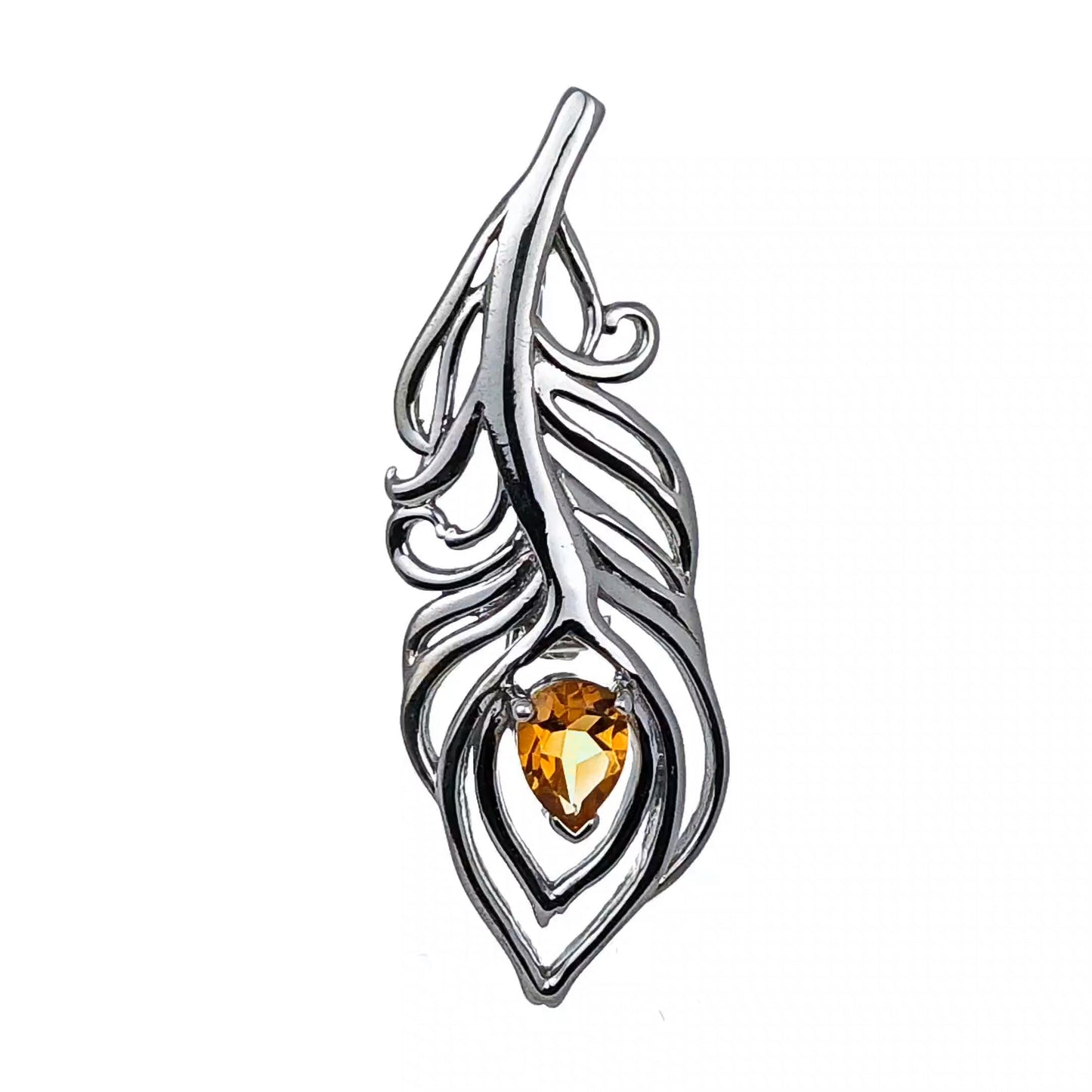 Citrine Sterling Silver Brooch 0.65ct Yellow Peacock Feather