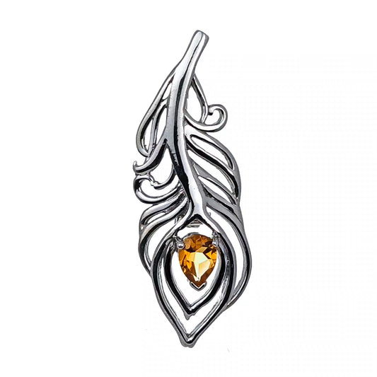 Citrine Sterling Silver Brooch 0.65ct Yellow Peacock Feather