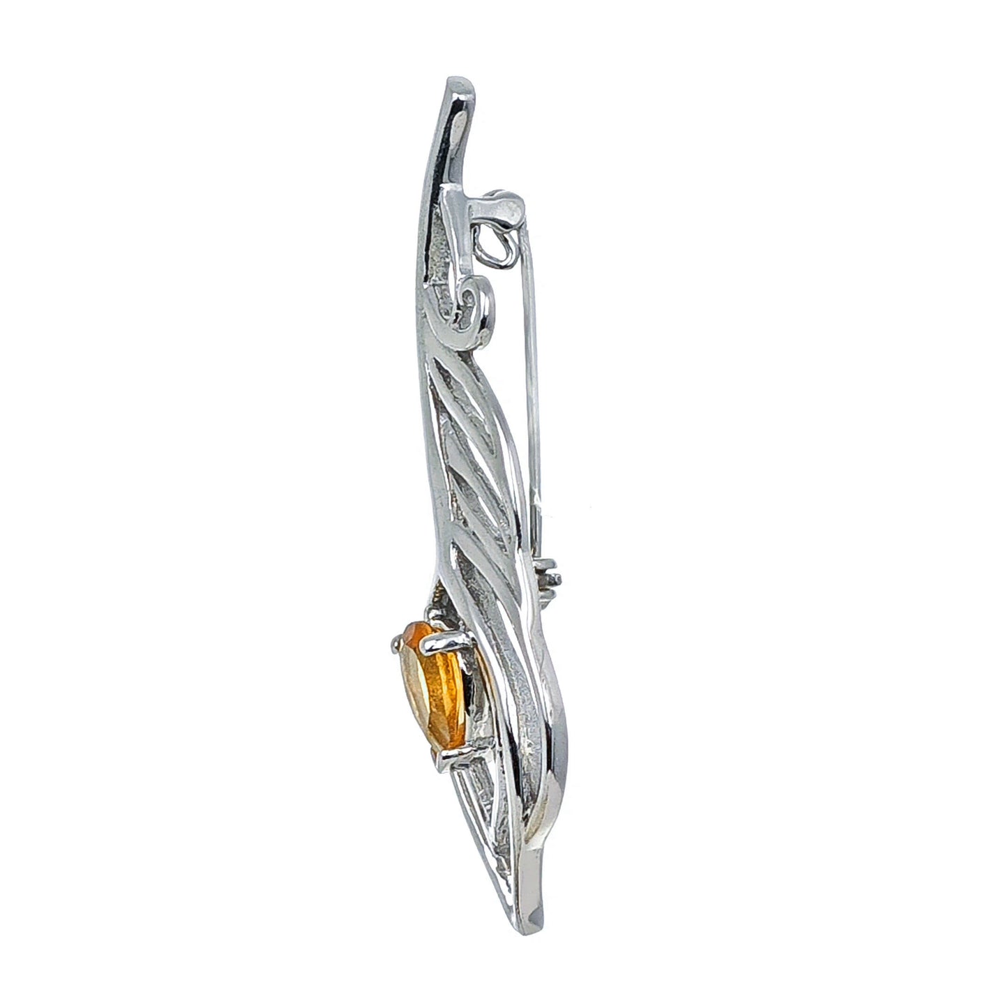 Citrine Sterling Silver Brooch 0.65ct Yellow Peacock Feather