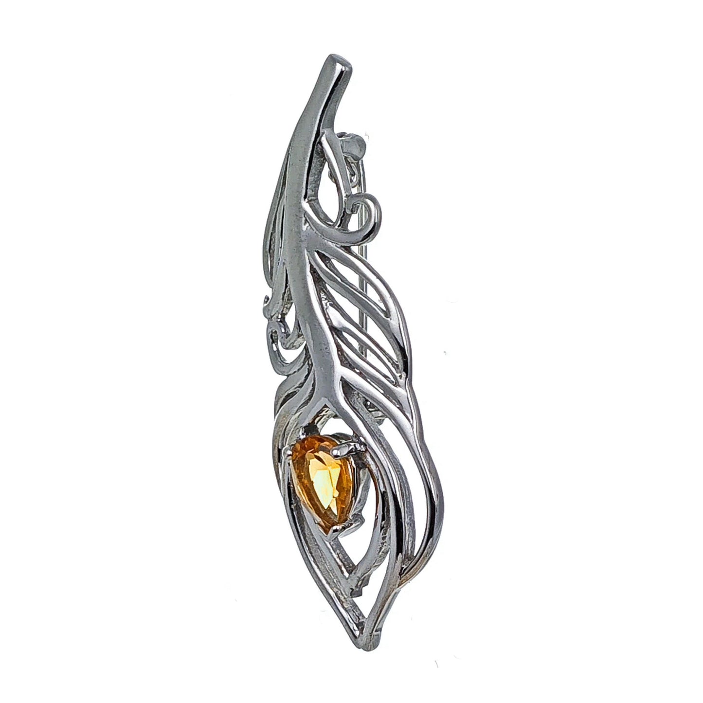 Citrine Sterling Silver Brooch 0.65ct Yellow Peacock Feather