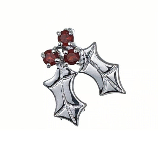 Holly Garnet Brooch Sterling Silver SMALL Natural Red Stones