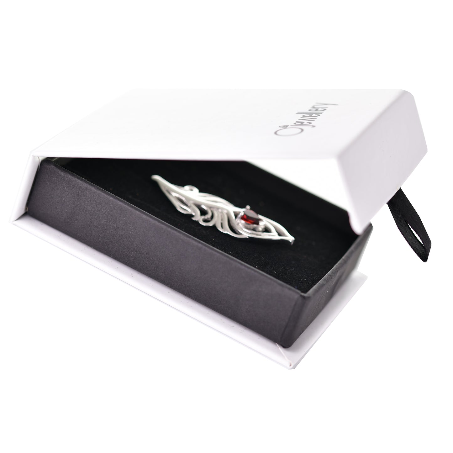 Garnet Sterling Silver Brooch Red 0.81ct Peacock Feather January Birthstone