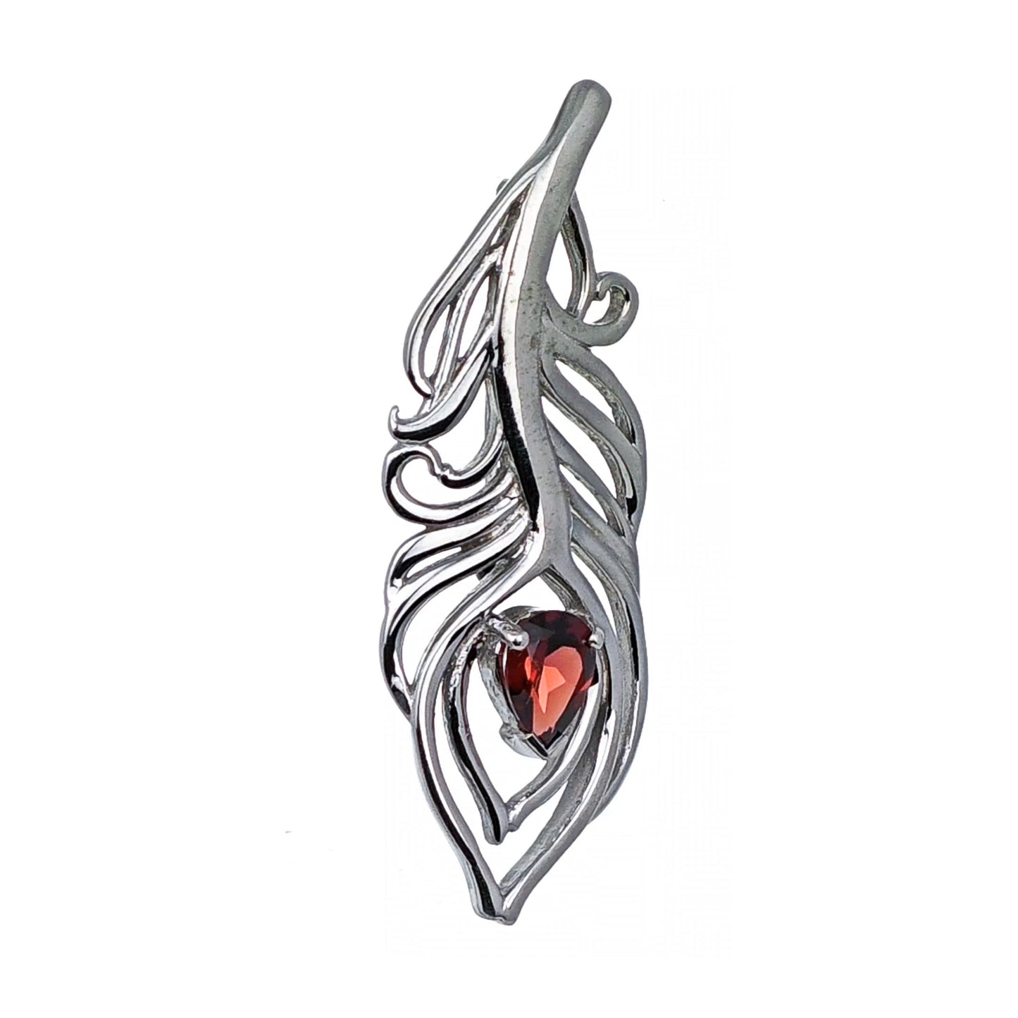 Garnet Sterling Silver Brooch Red 0.81ct Peacock Feather January Birthstone