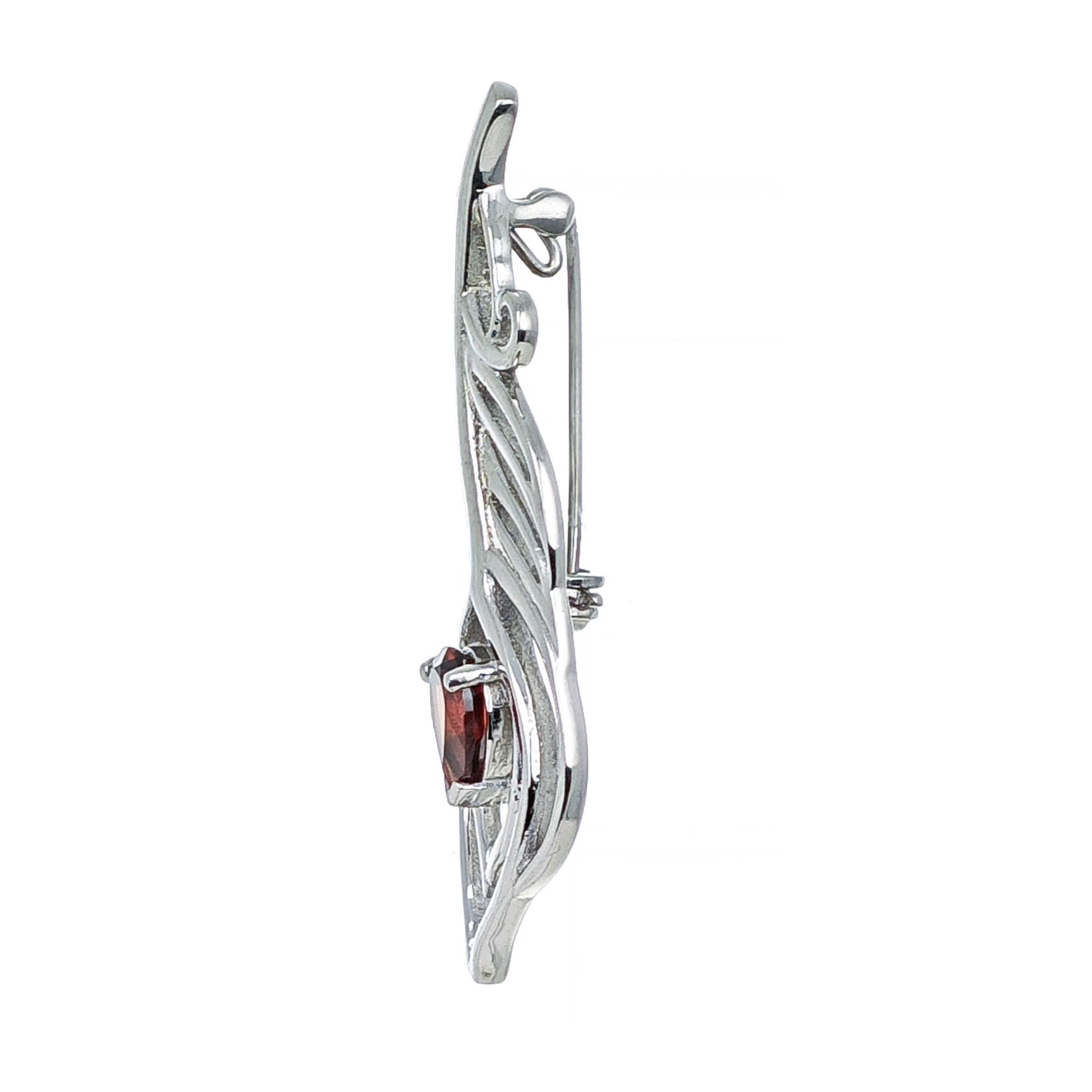 Garnet Sterling Silver Brooch Red 0.81ct Peacock Feather January Birthstone