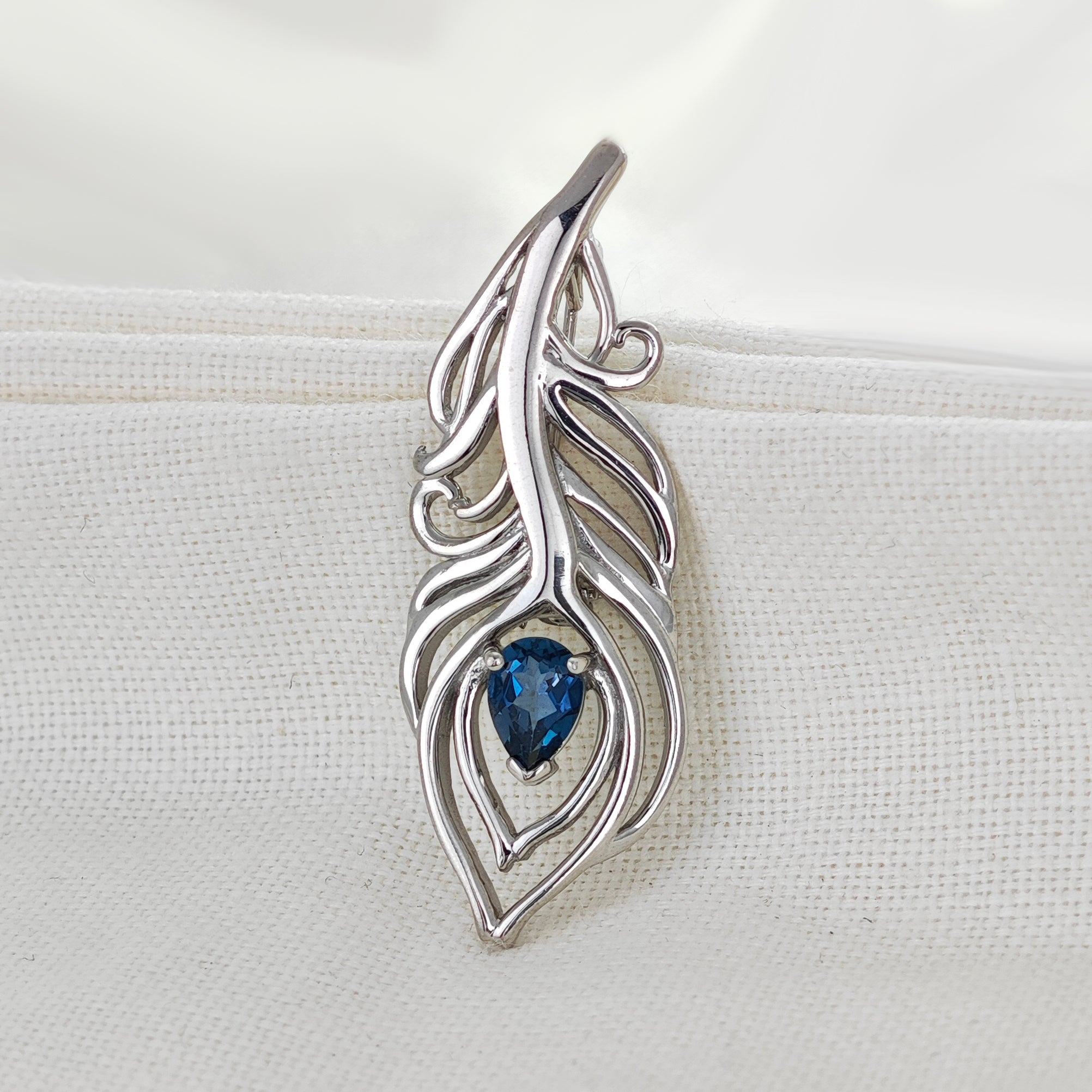 Blue Topaz Sterling Silver Brooch 0.77ct Peacock Feather December Birthstone