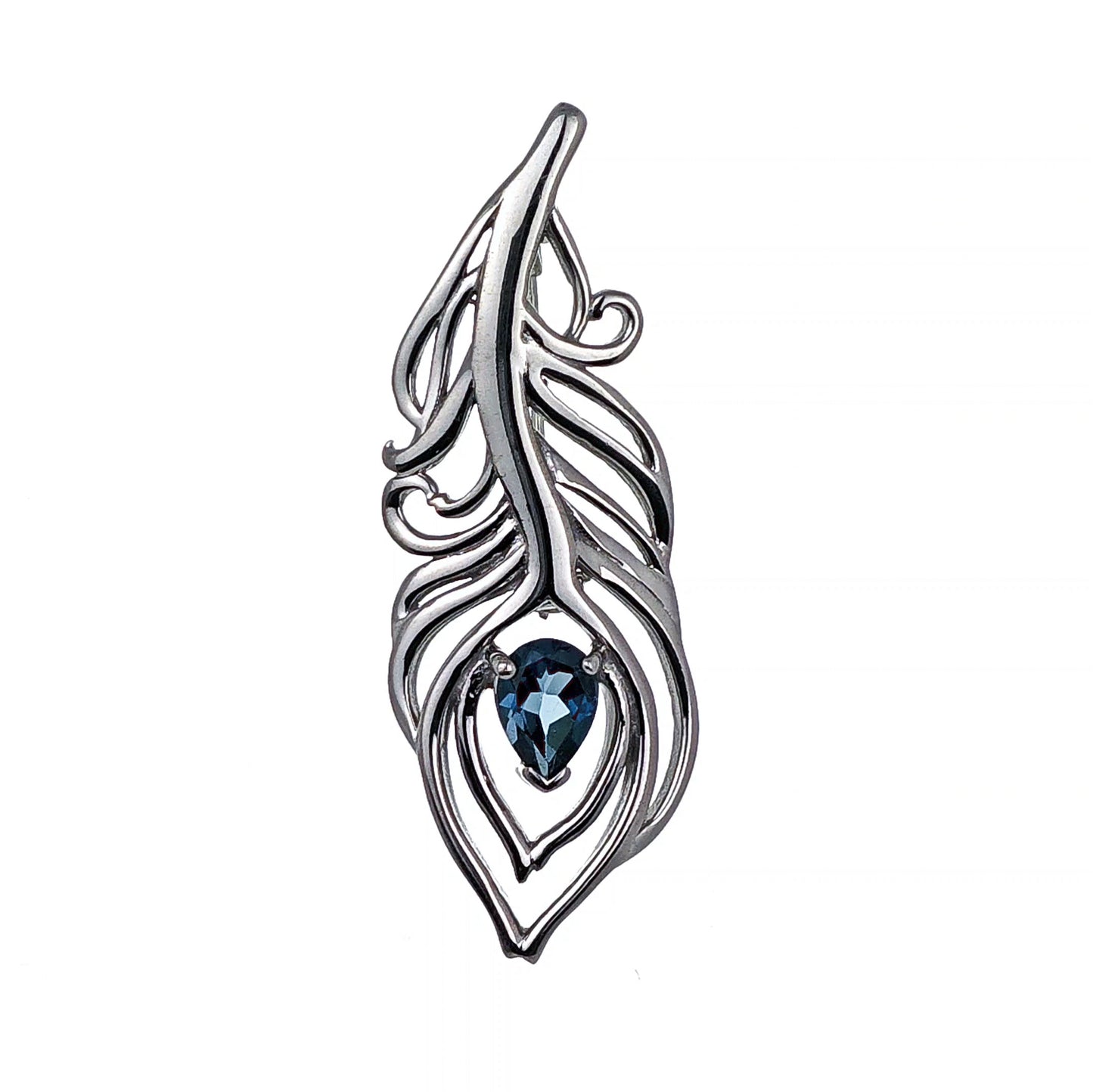 London Blue Topaz 0.77ct Sterling Silver Brooch Peacock Feather