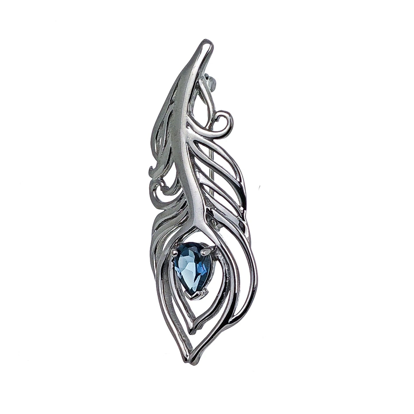 London Blue Topaz 0.77ct Sterling Silver Brooch Peacock Feather