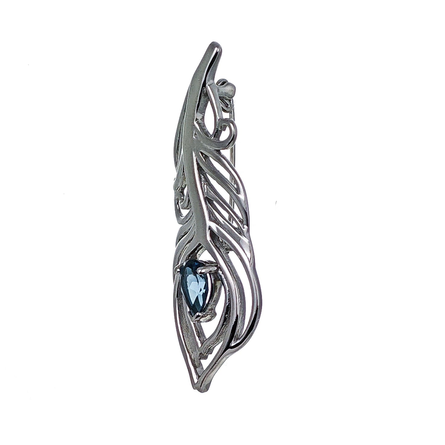 London Blue Topaz 0.77ct Sterling Silver Brooch Peacock Feather