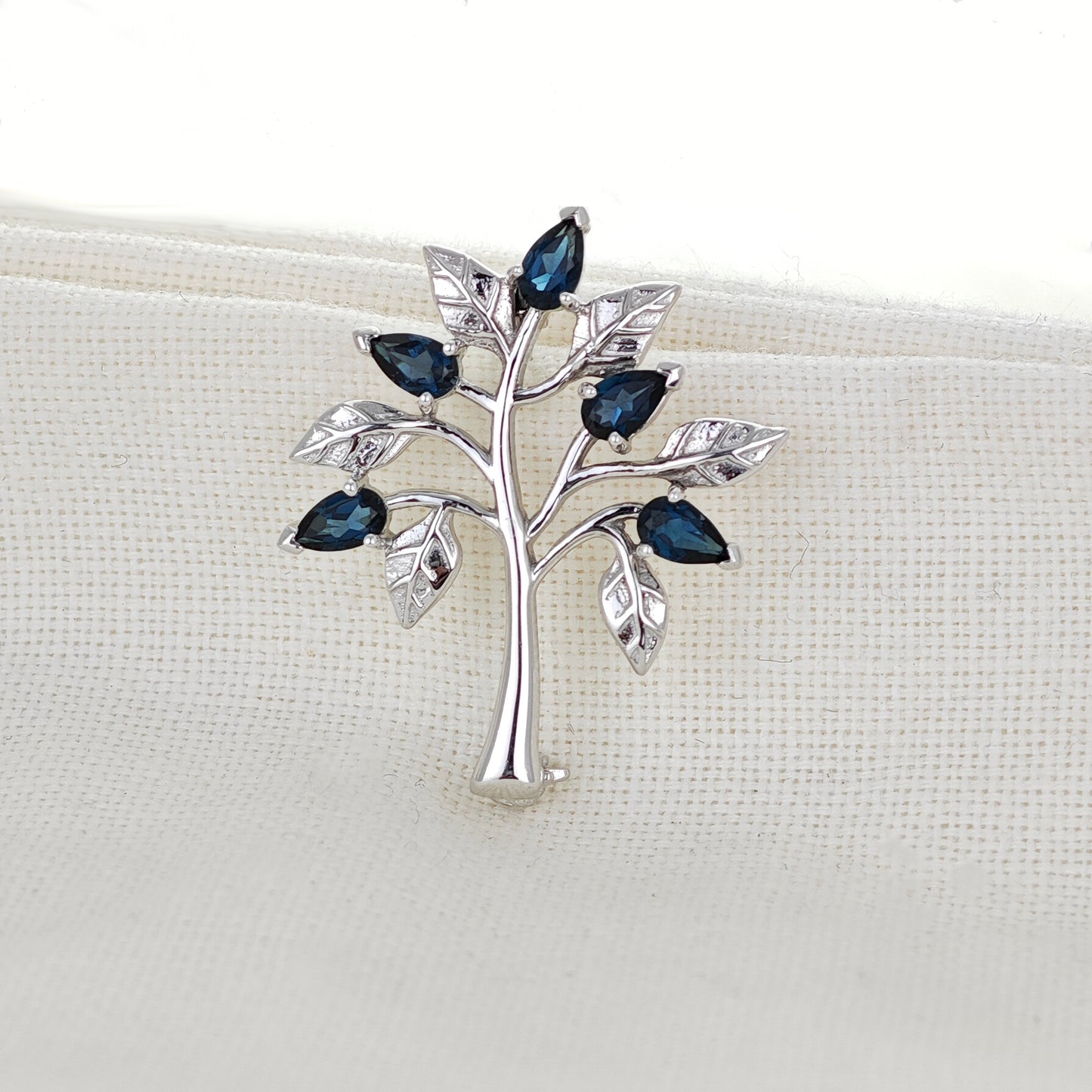 London Blue Topaz Brooch Tree of Life Sterling Silver Boxed Gift