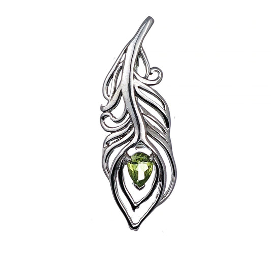 Peridot Sterling Silver Brooch Peacock Feather Boxed Gift