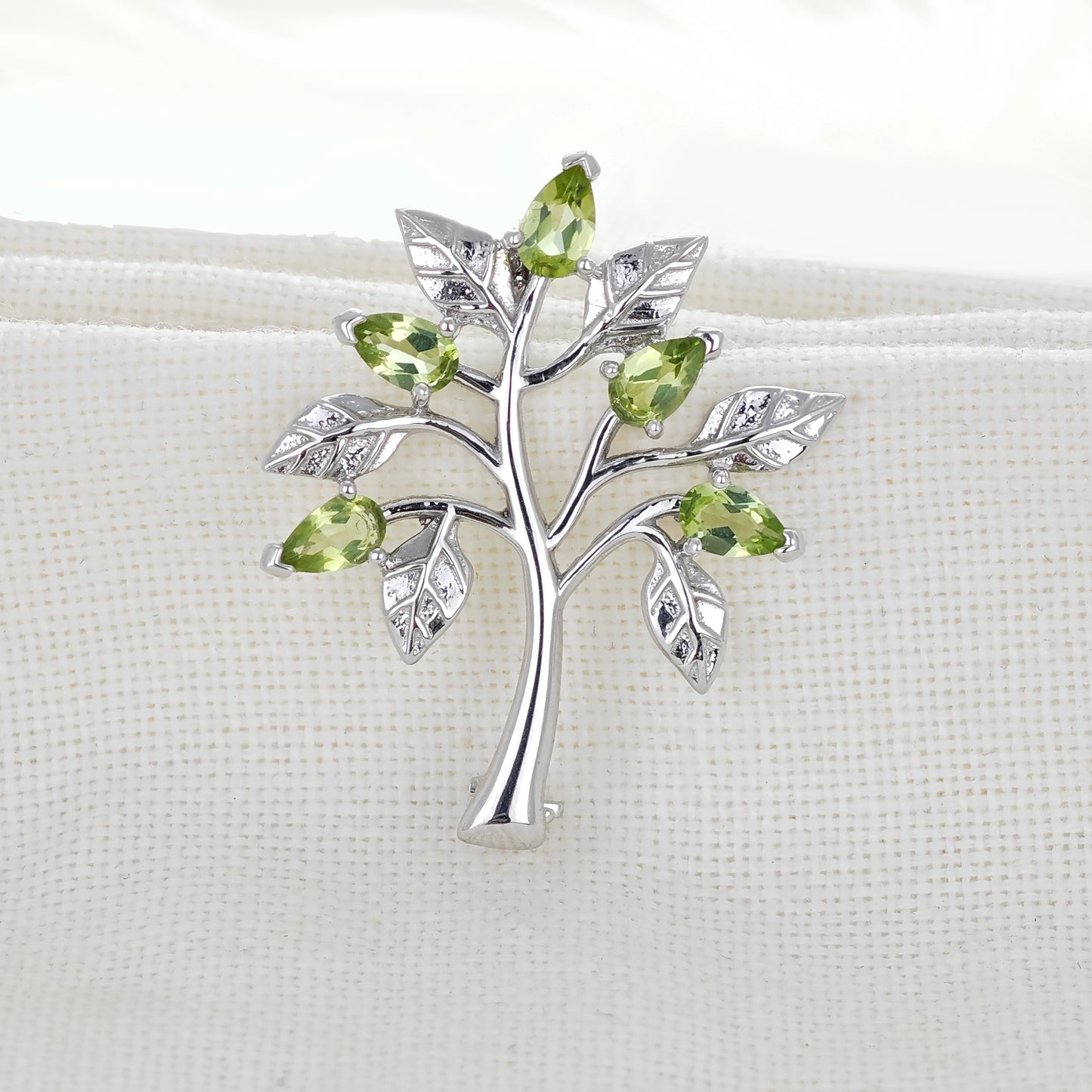 Peridot Brooch Tree of Life Sterling Silver Green 1ct