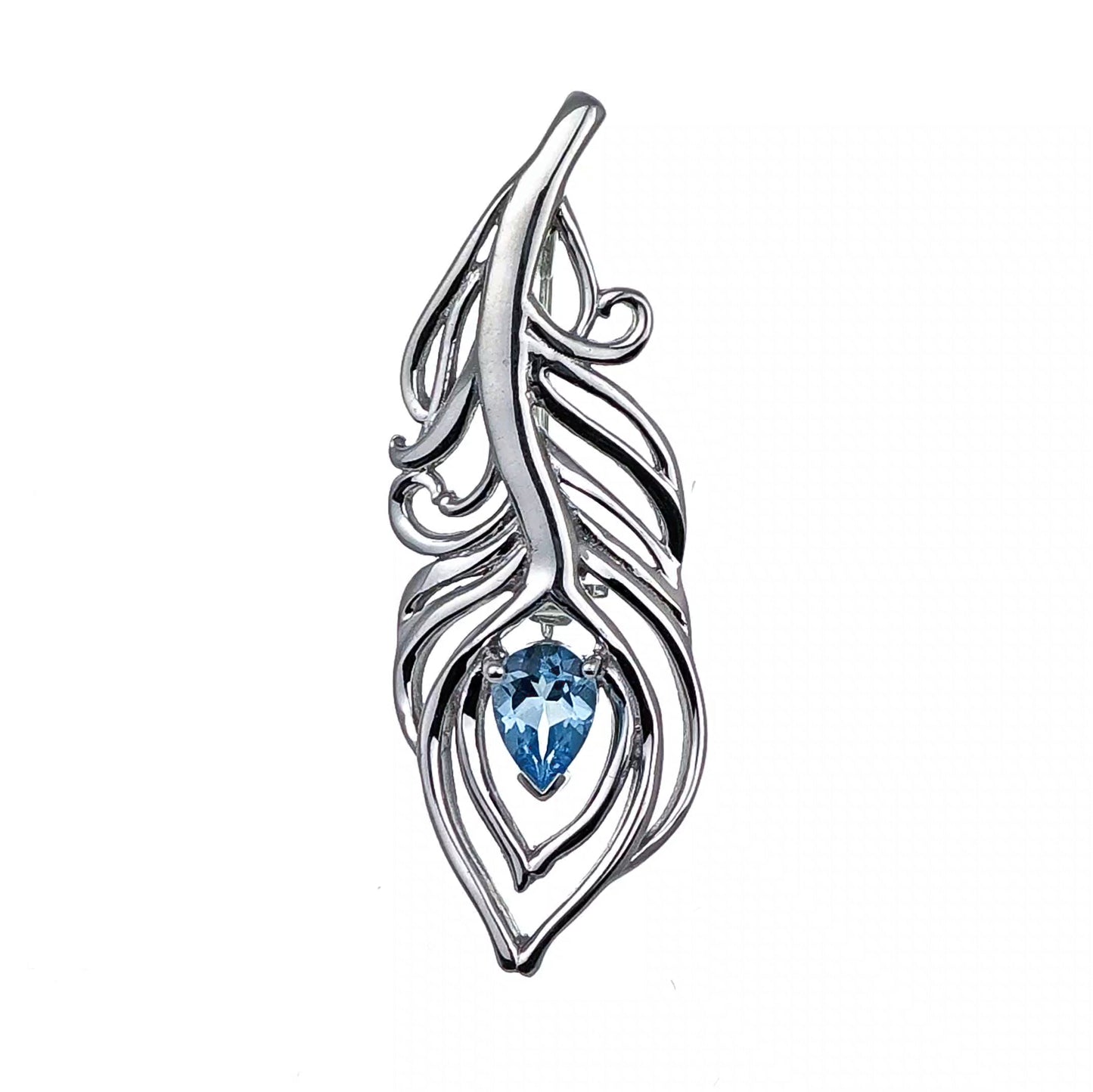 Blue Topaz Sterling Silver Brooch 0.77ct Peacock Feather December Birthstone