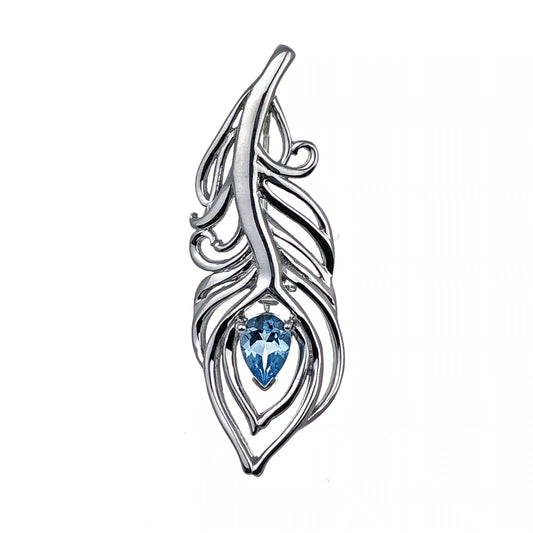 Blue Topaz Sterling Silver Brooch 0.77ct Peacock Feather December Birthstone