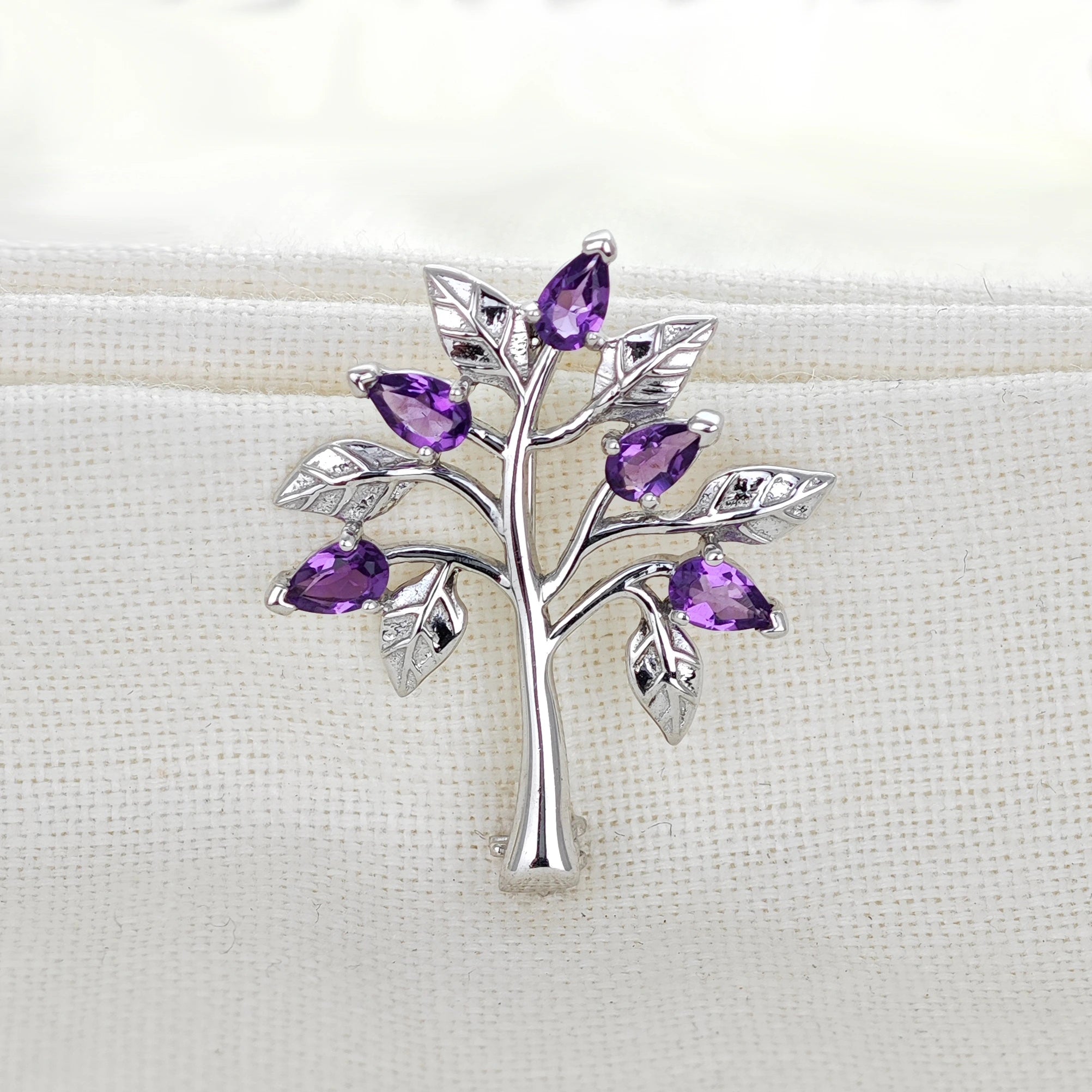 Amethyst tree of life brooch