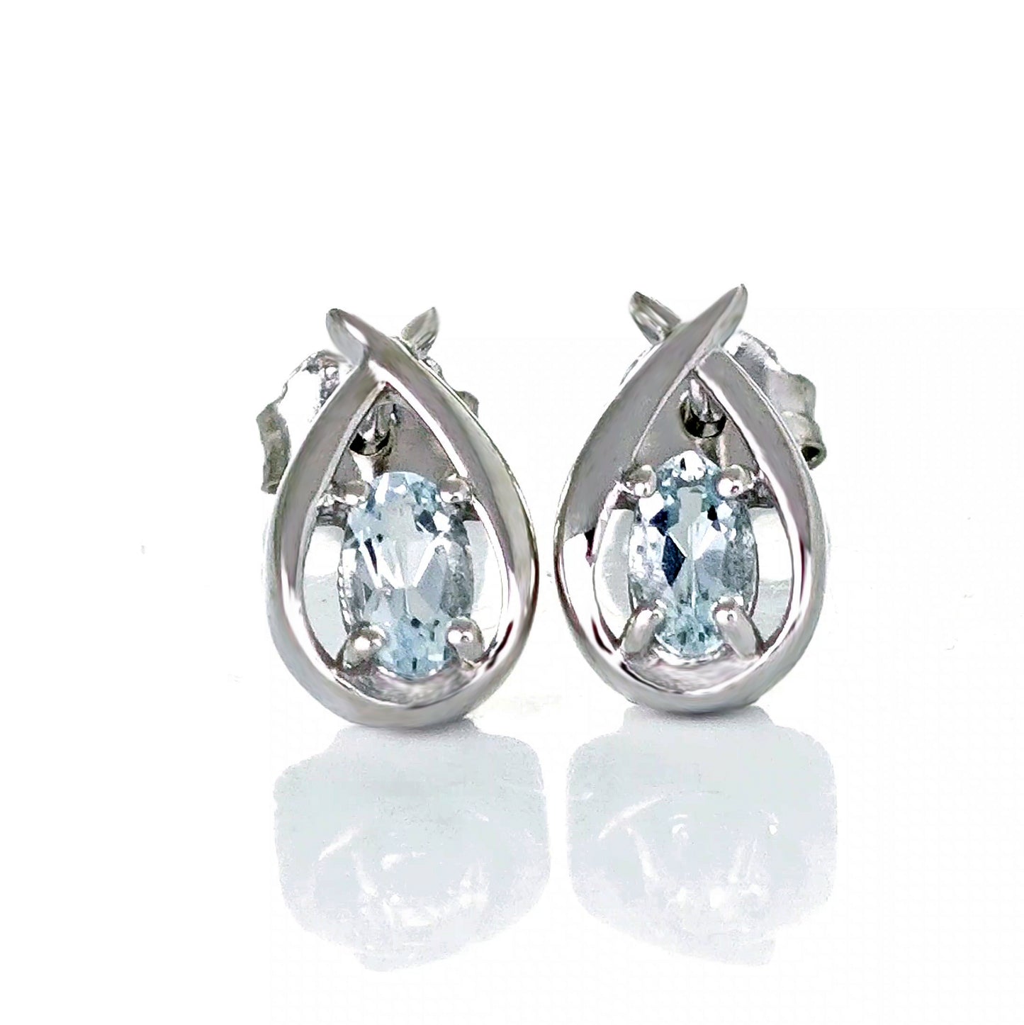 Aquamarine Earrings Pear Blue Twist Studs Sterling Silver