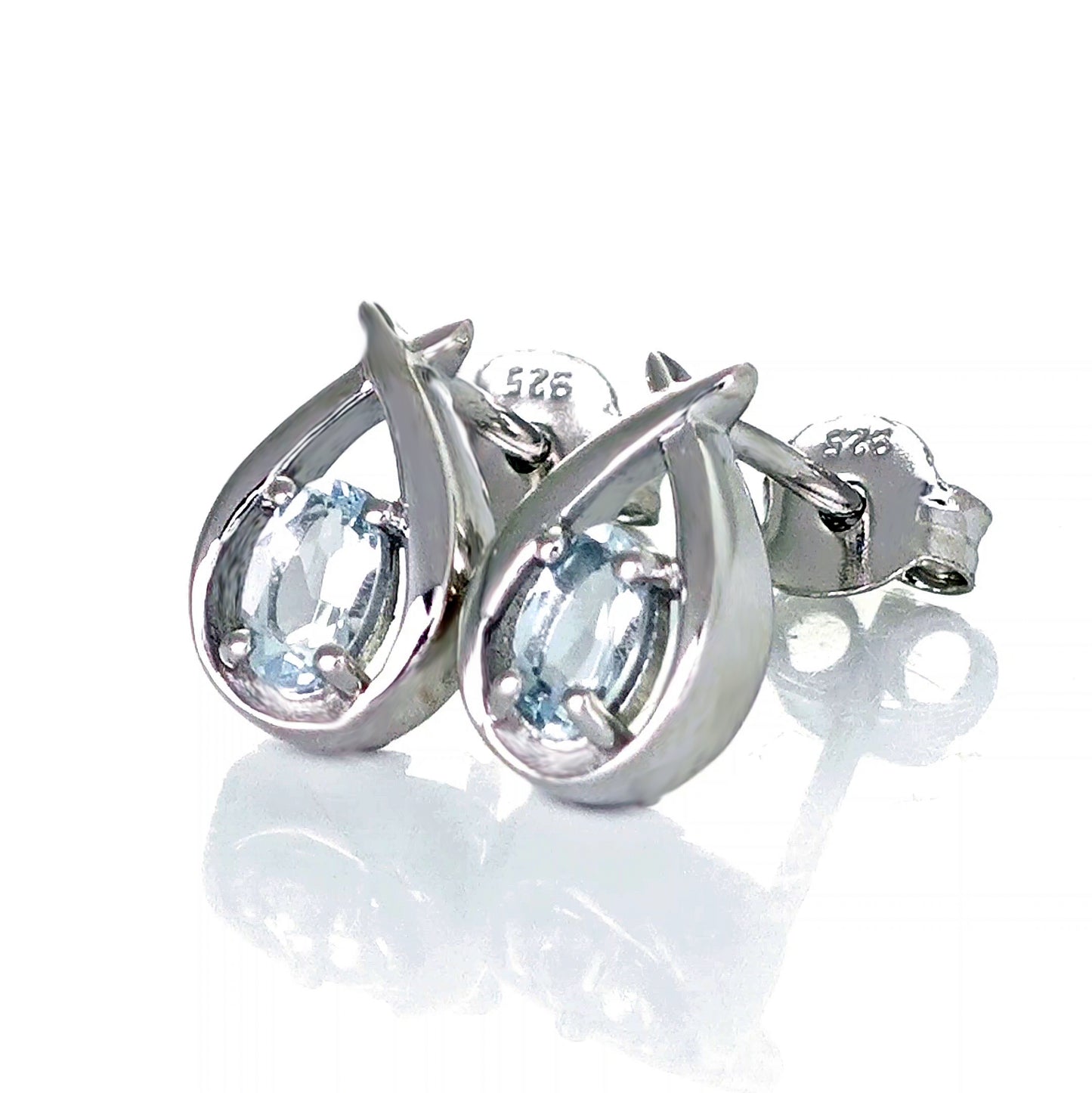 Aquamarine Earrings Pear Blue Twist Studs Sterling Silver