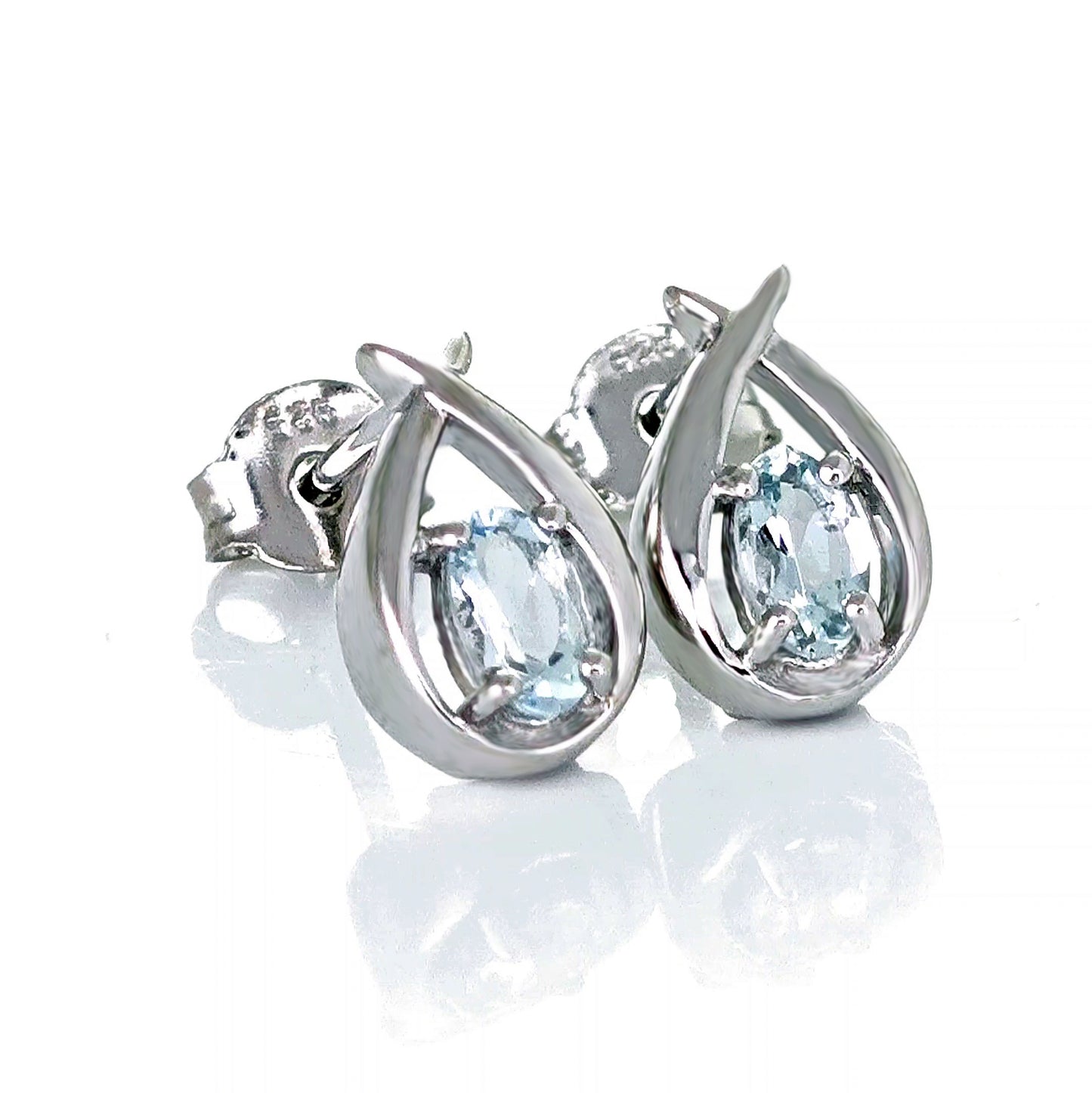 Aquamarine Earrings Pear Blue Twist Studs Sterling Silver