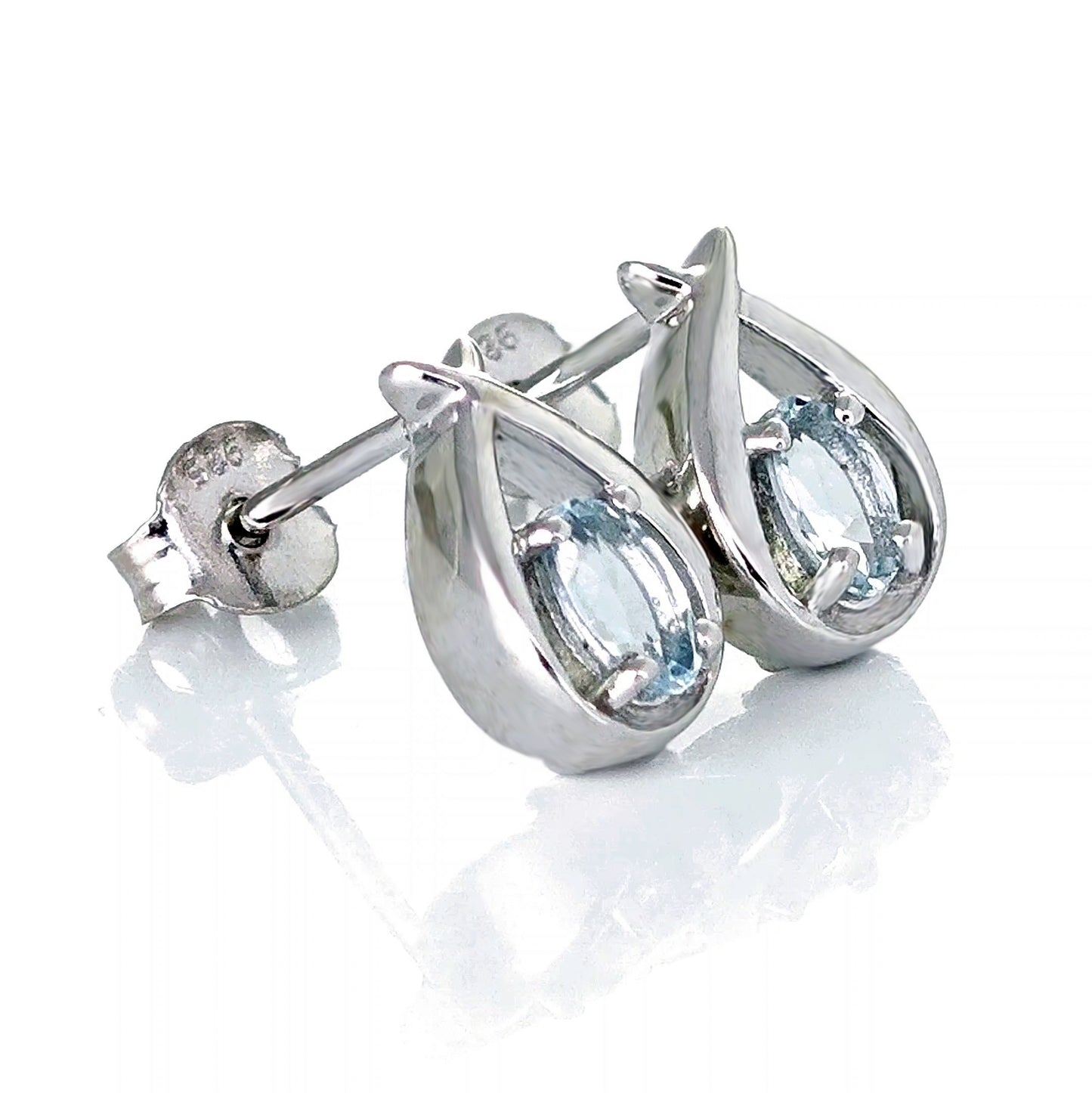 Aquamarine Earrings Pear Blue Twist Studs Sterling Silver