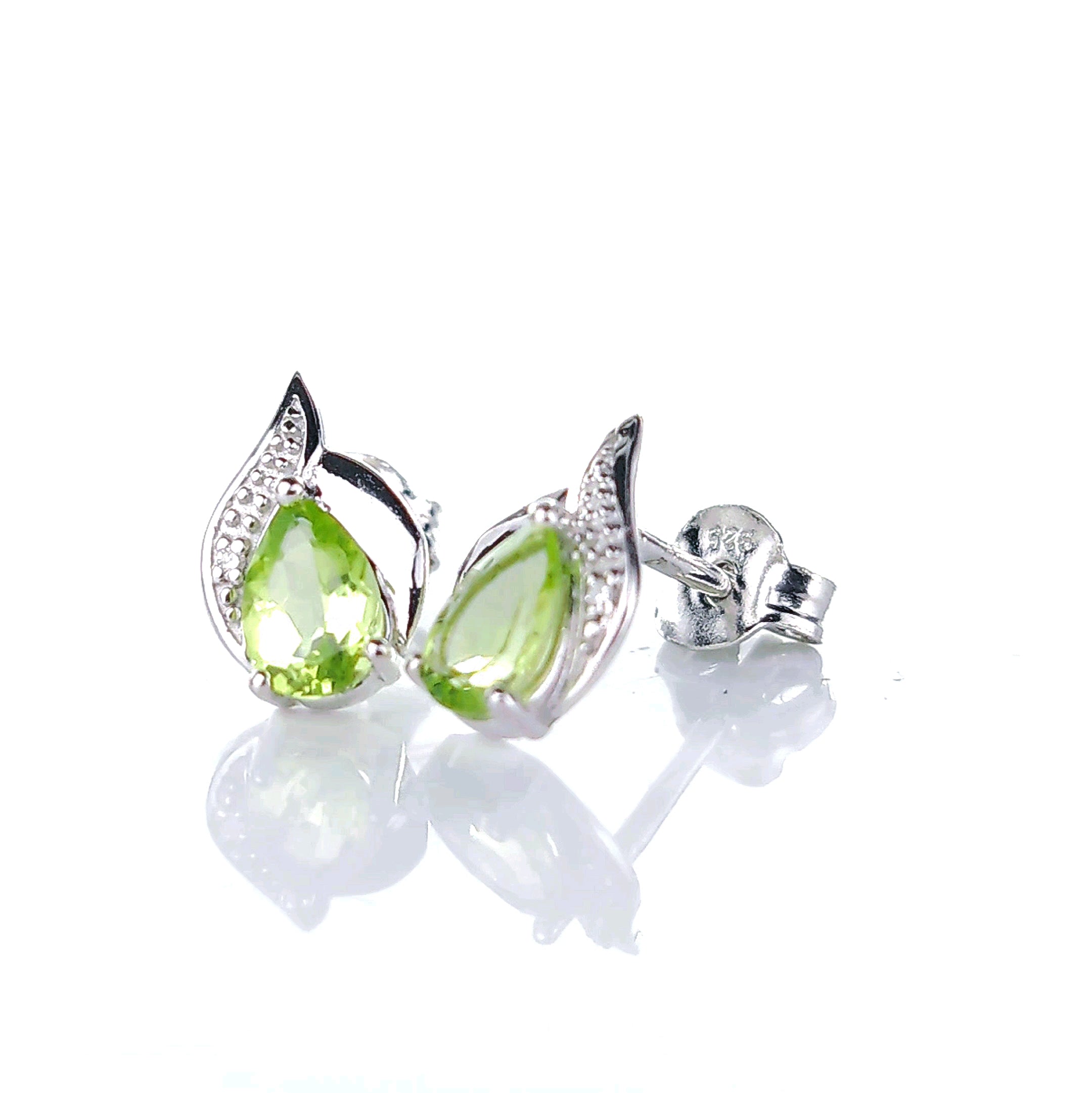 Natural good Peridot Stud Earrings with Diamonds, Silver Earrings with Real Peridot, Genuine Peridot Earrings Silver, Peridot Birthstone Earrings