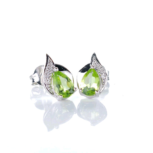 Peridot and tiny diamond stud earrings