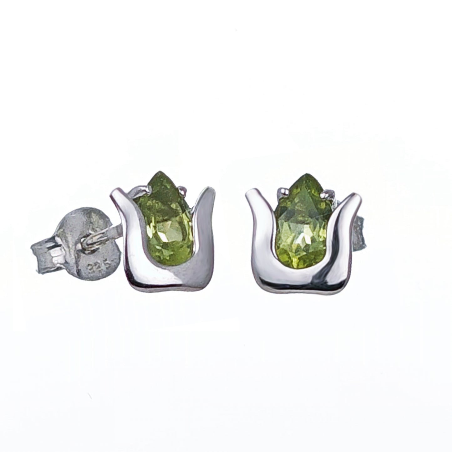 Peridot Earrings Sterling Silver Studs Green Tulip Flower