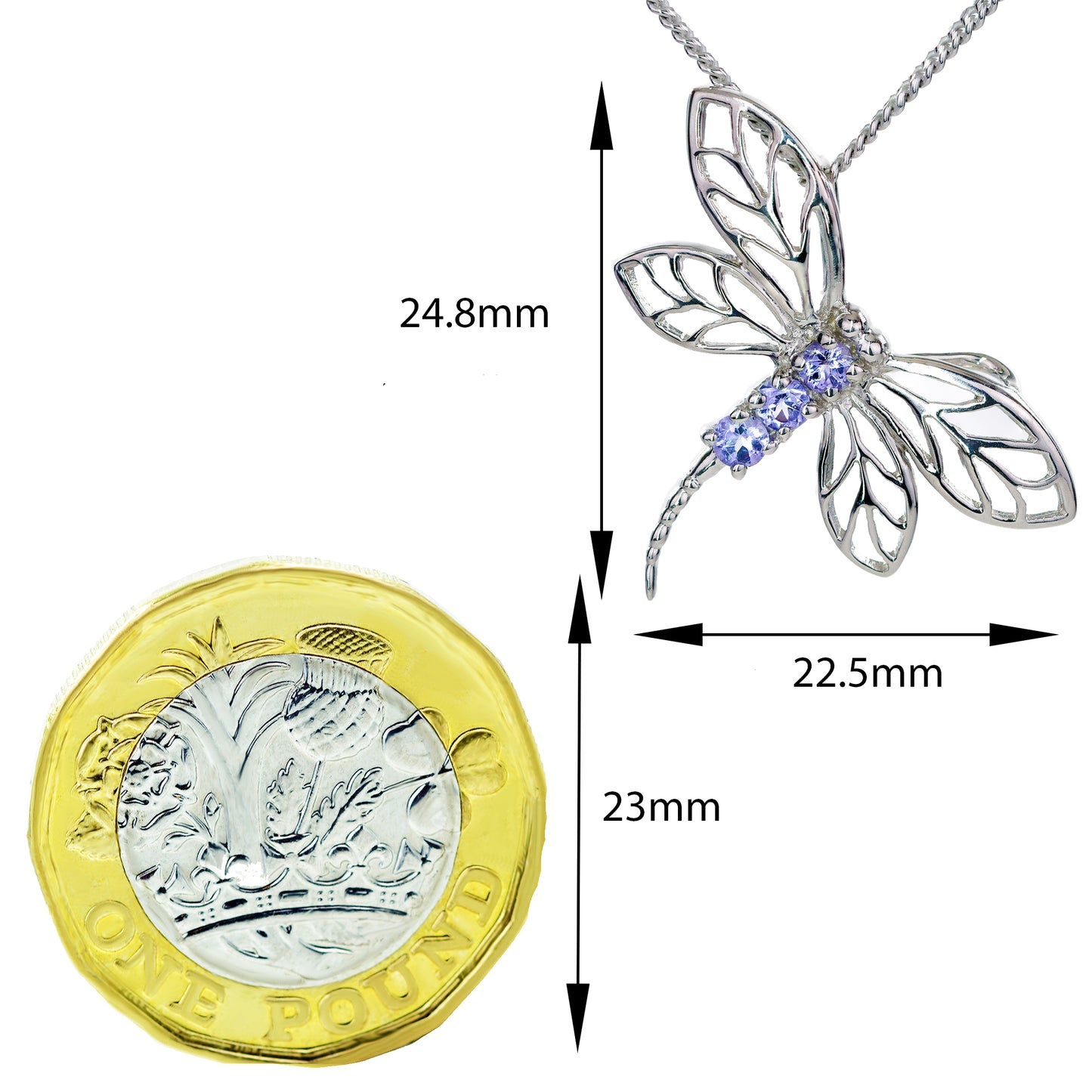 Sterling Silver Necklace Tanzanite 0.15ct Dragonfly  18'' Chain