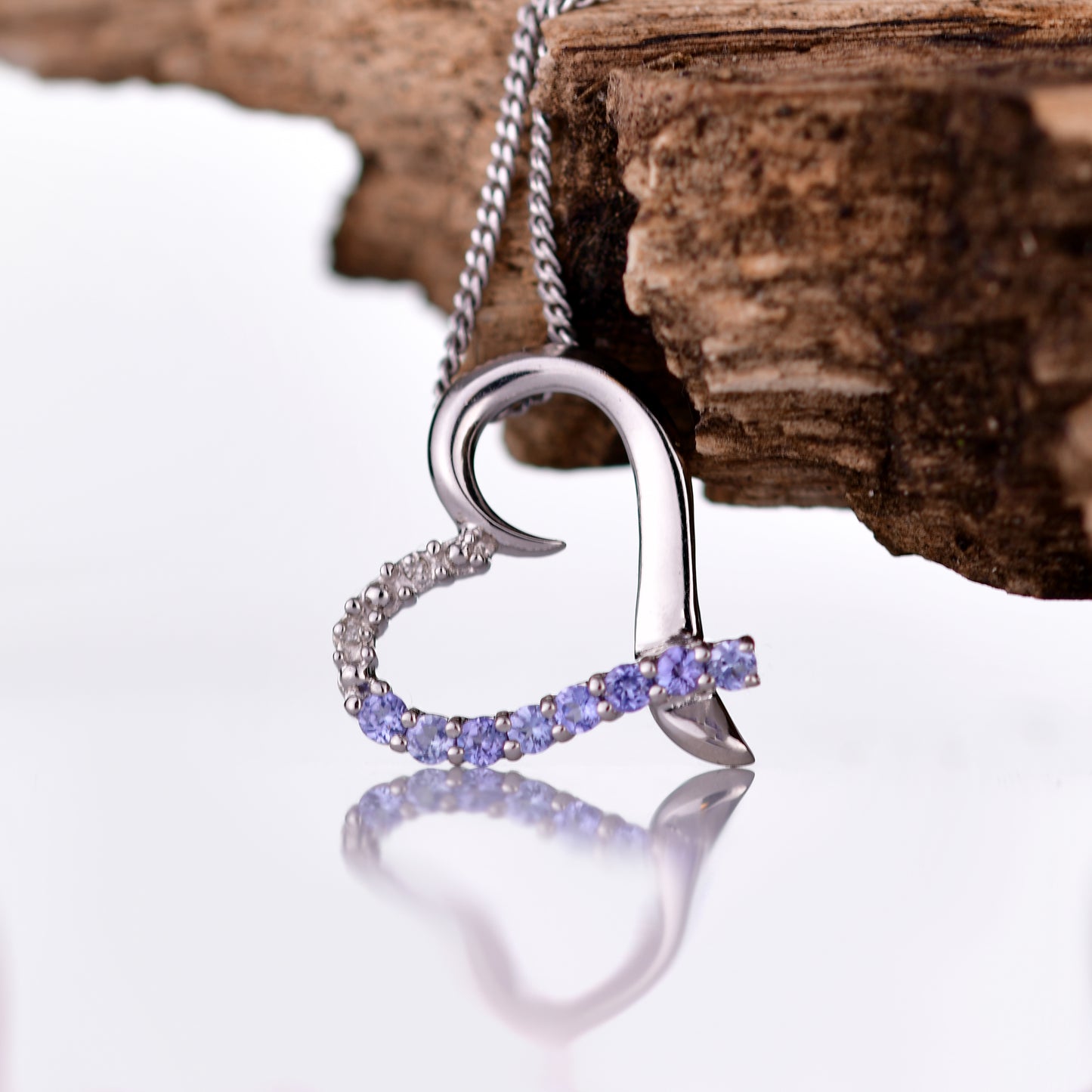 Silver Diamond Necklace Tanzanite 0.4ct Heart Contemporary Ojewellery 18'' Chain