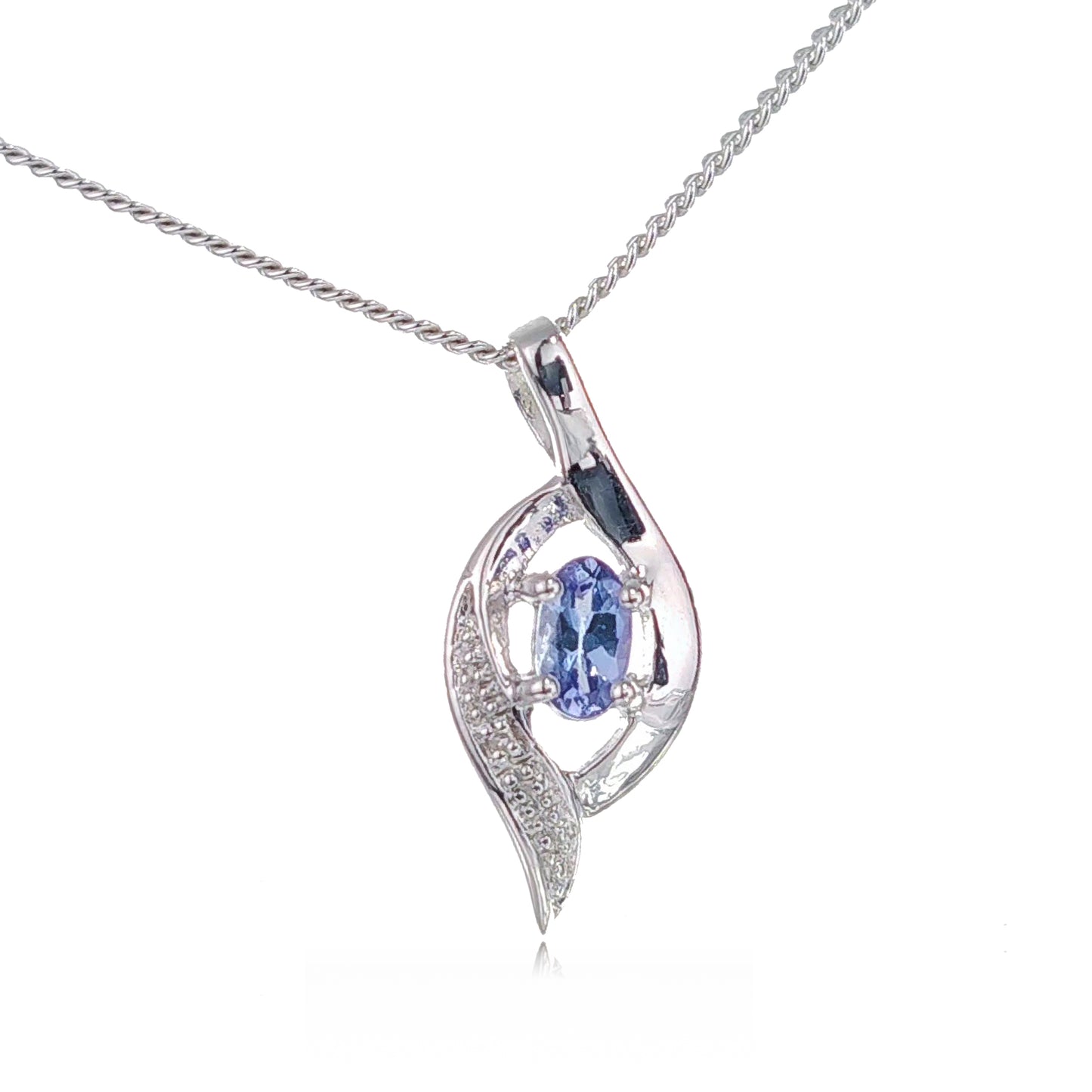 Silver Diamond Tanzanite Necklace Twist 18'' Sterling Chain