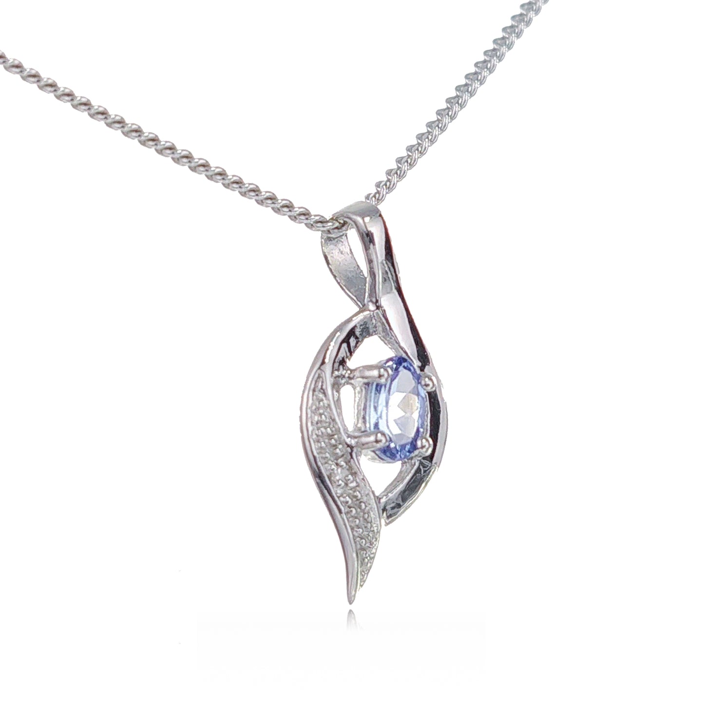 Silver Diamond Tanzanite Necklace Twist 18'' Sterling Chain