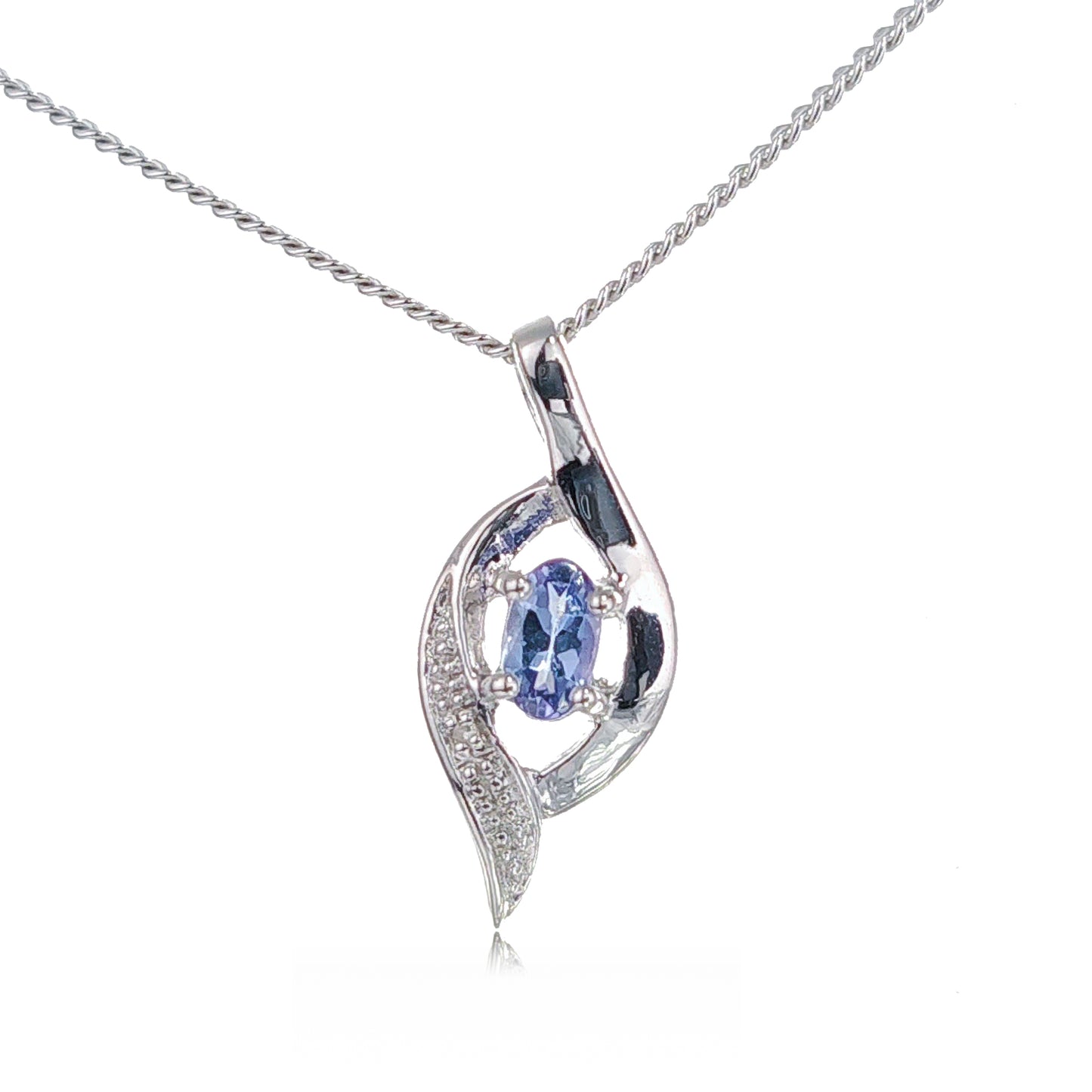 Silver Diamond Tanzanite Necklace Twist 18'' Sterling Chain