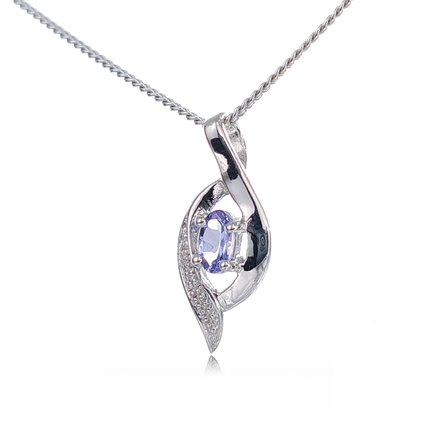 Silver Diamond Tanzanite Necklace Twist 18'' Sterling Chain