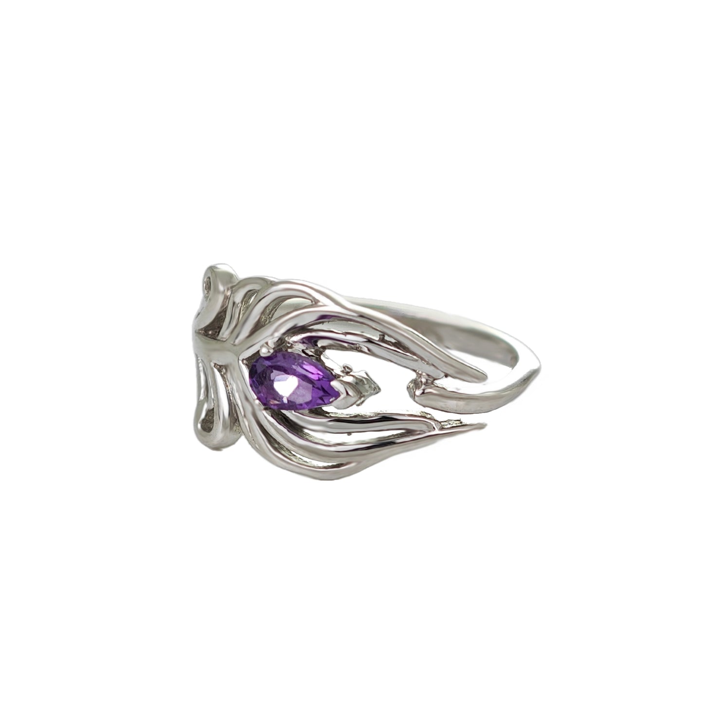 Amethyst Peacock Feather Adjustable Ring Size J-T Sterling Silver