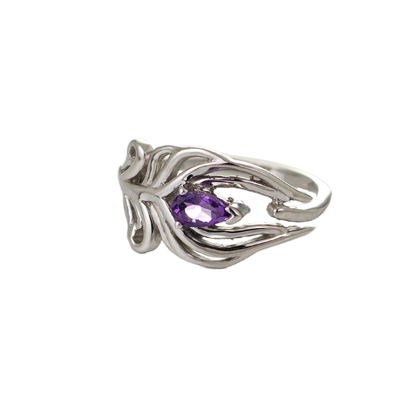 Amethyst Peacock Feather Adjustable Ring Size J-T Sterling Silver