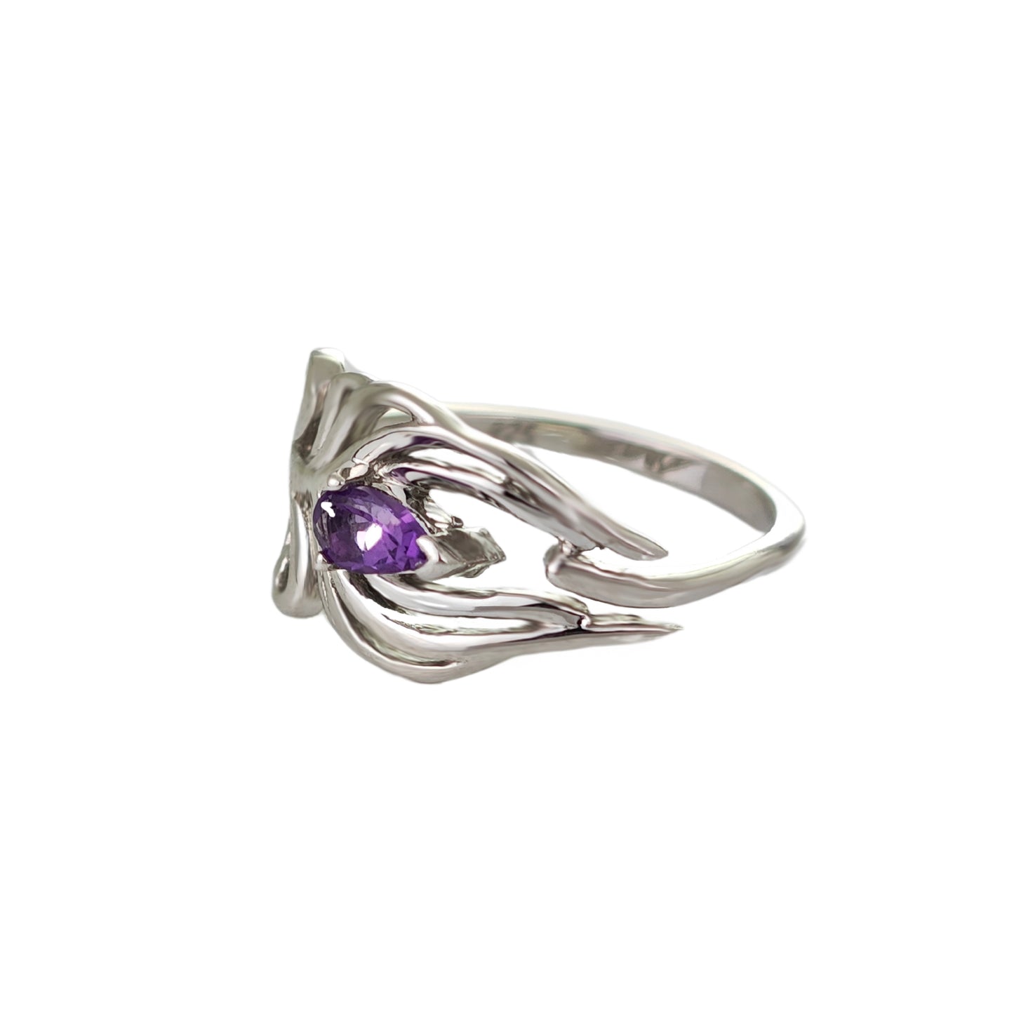 Amethyst Peacock Feather Adjustable Ring Size J-T Sterling Silver