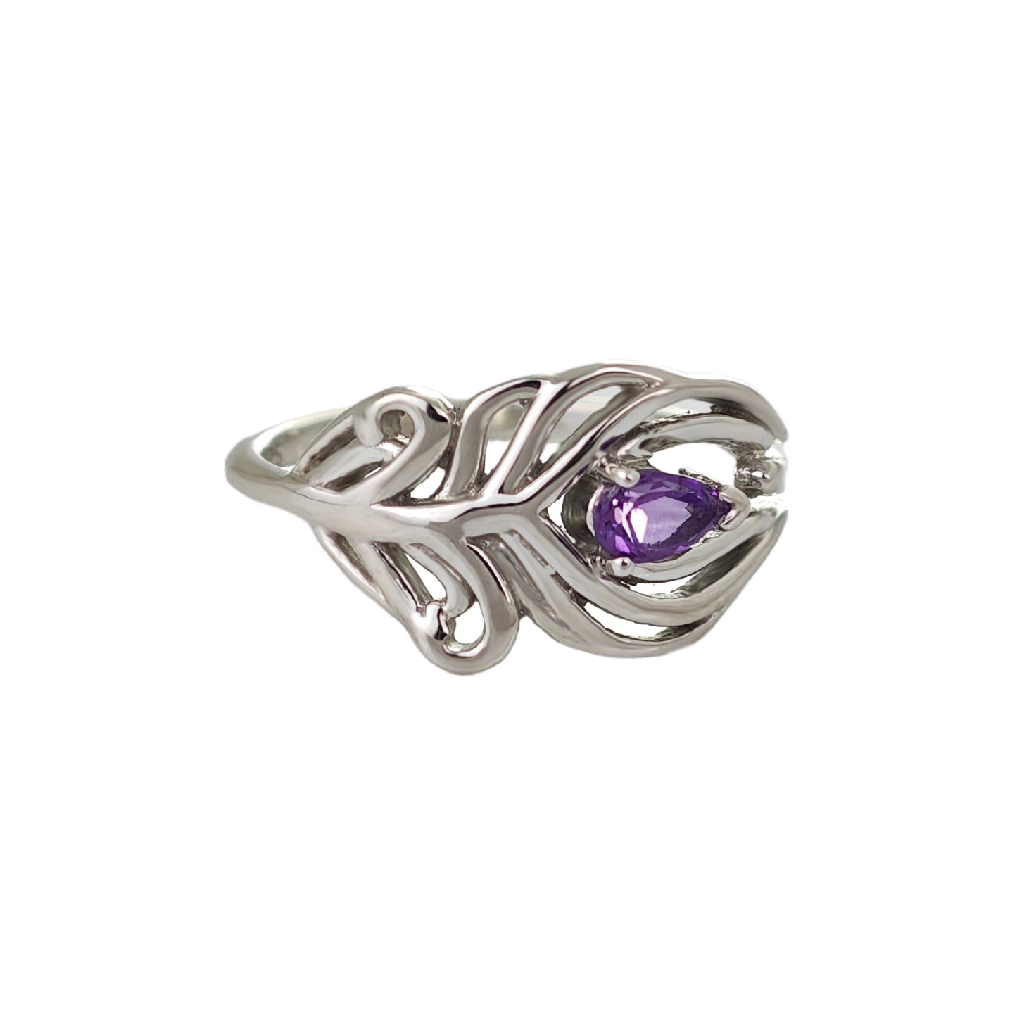 Amethyst Peacock Feather Adjustable Ring Size J-T Sterling Silver