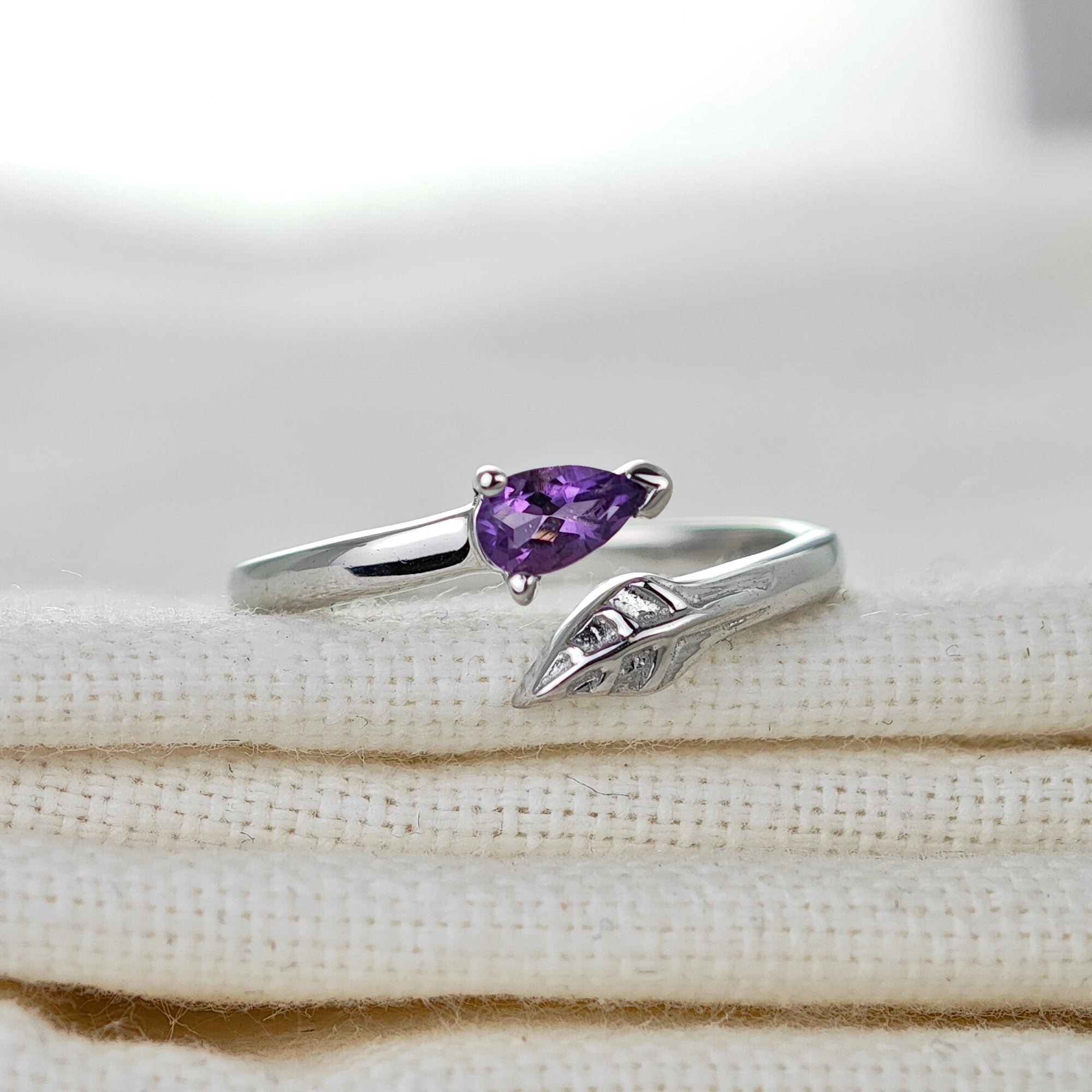 Amethyst tree of life adjustable ring