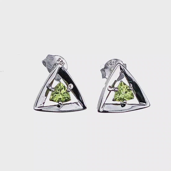 Natural Green Peridot trillion Stud Earrings video