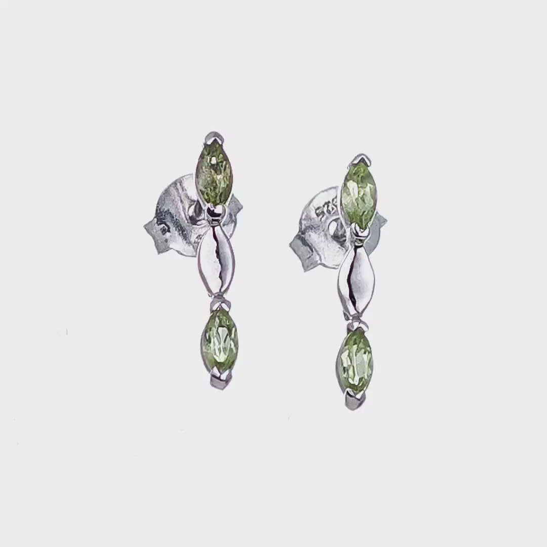 Natural Green Peridot Marquise Drop Stud Earrings Video