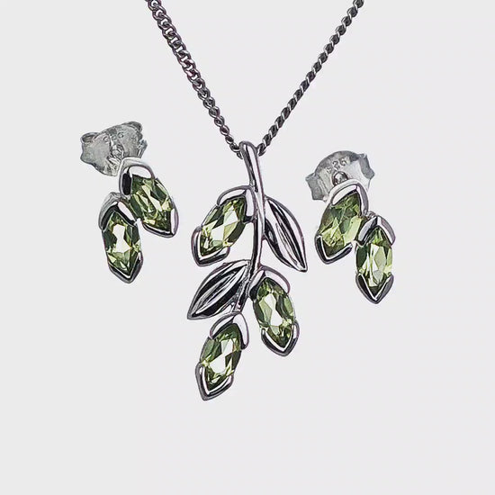 Peridot Olive Leaves Earring Pendant Set Sterling Silver Video