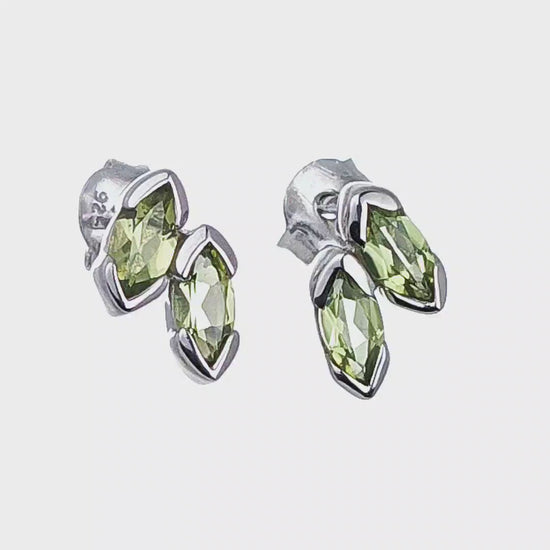 Natural Green Peridot Marquise Olive Leaf Stud Earrings Video