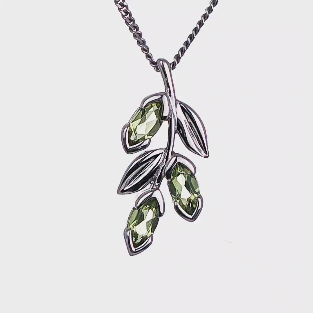 Peridot Olive Leaves on Branch Pendant Sterling Silver Video