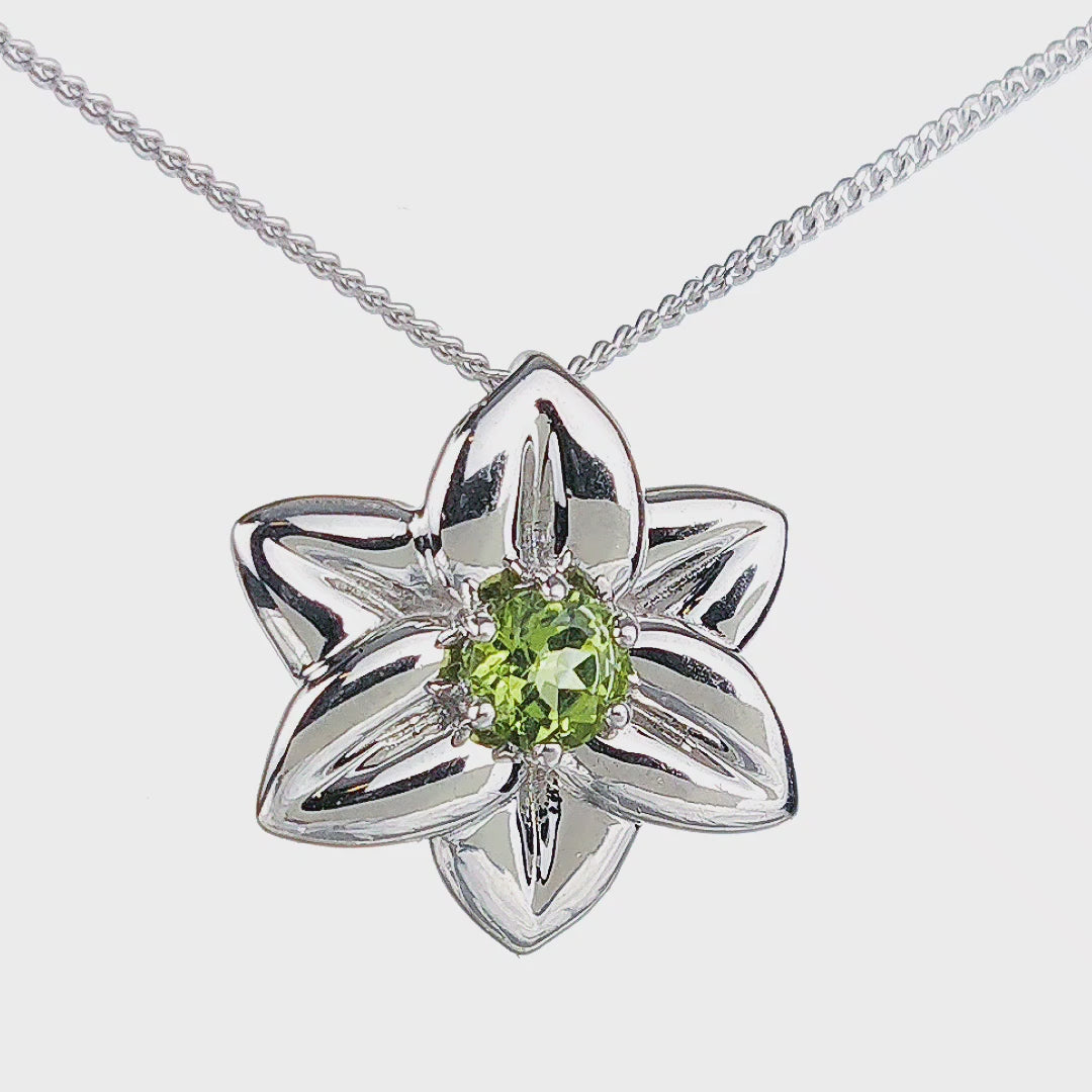 Peridot Flower Pendant Sterling Silver Video