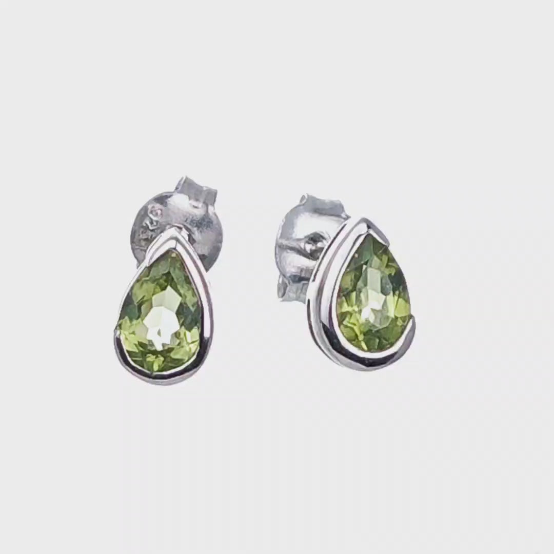 Natural Green Peridot minamilist pear Stud Earrings video